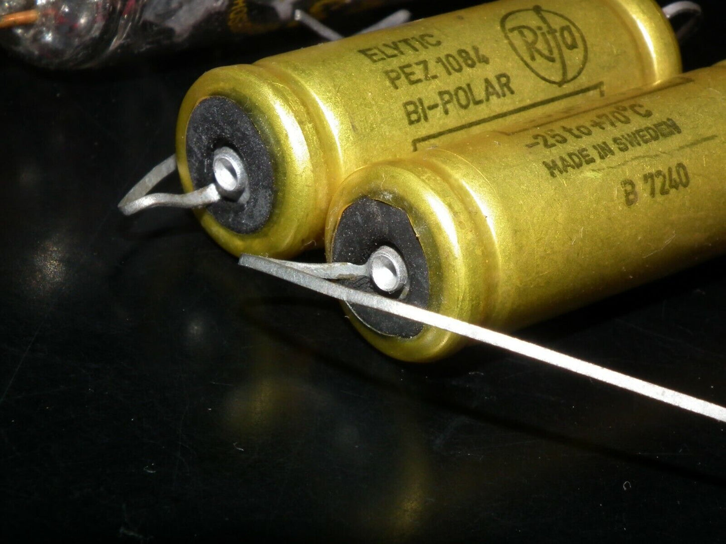 Two vintage NOS capacitors 50uF 64V Rifa Sweden ELYTIC BI-Polar Made in 1972