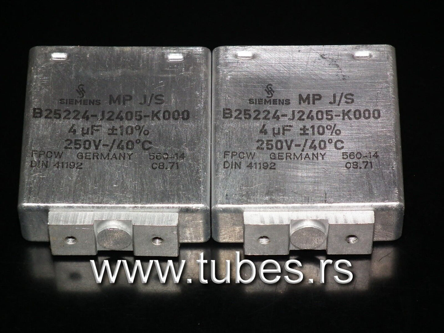 Two vintage Siemens PIO capacitors 4.0 uF / 250V Klangfilm tube audio