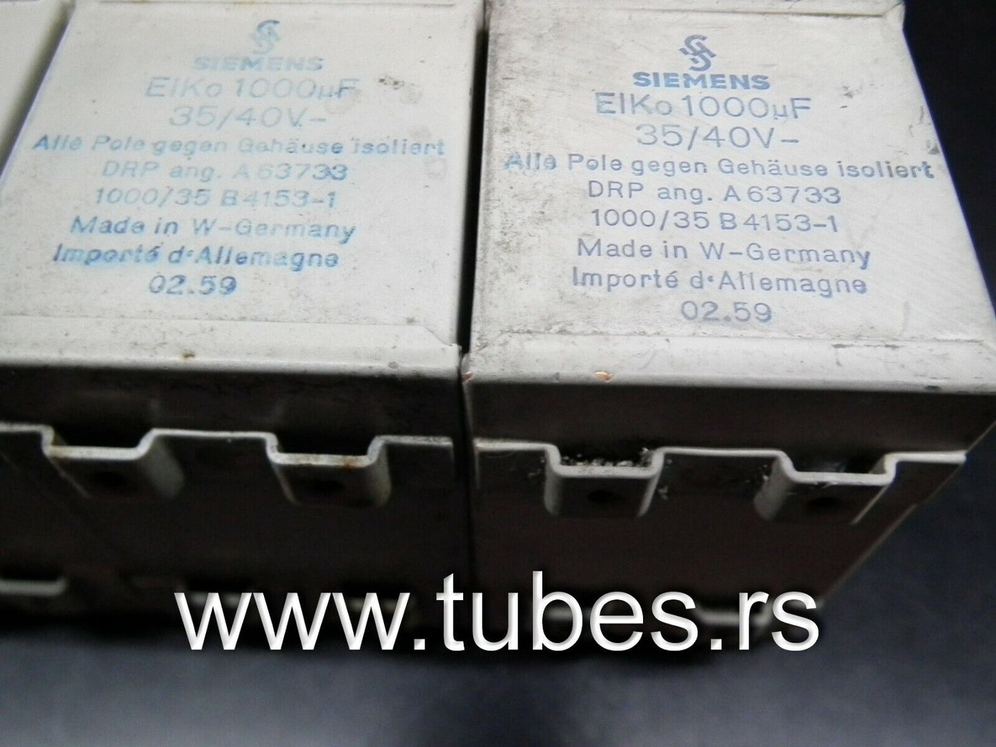 Two vintage Siemens Elko rauh capacitors 1000uF 40V hi-end tube audio, Klangfilm