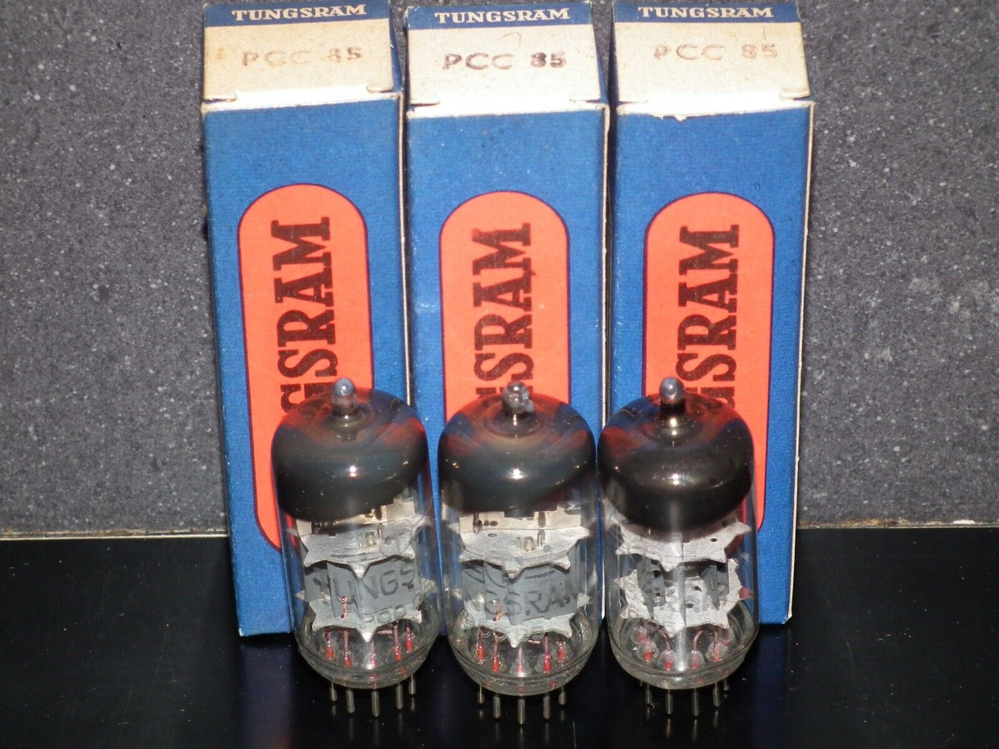 PCC85 Tungsram NOS NIB Early 60s Big Inclined Getter White Prints