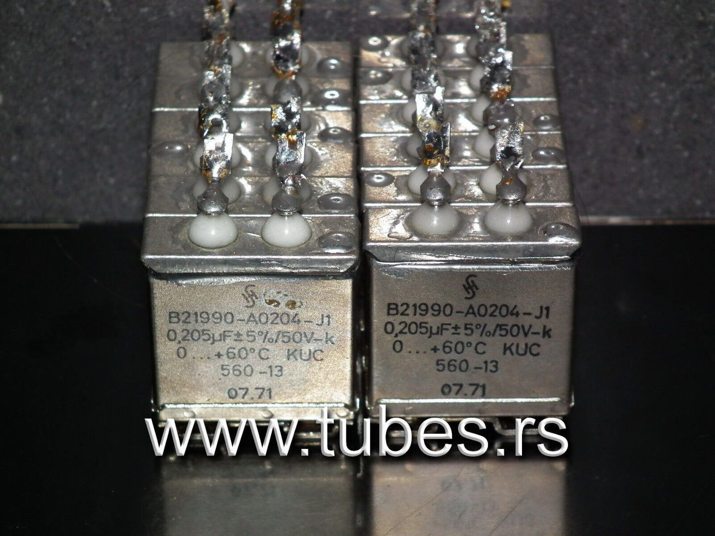Two vintage Siemens PIO capacitors 0.205 uF / 50V Klangfilm tube audio