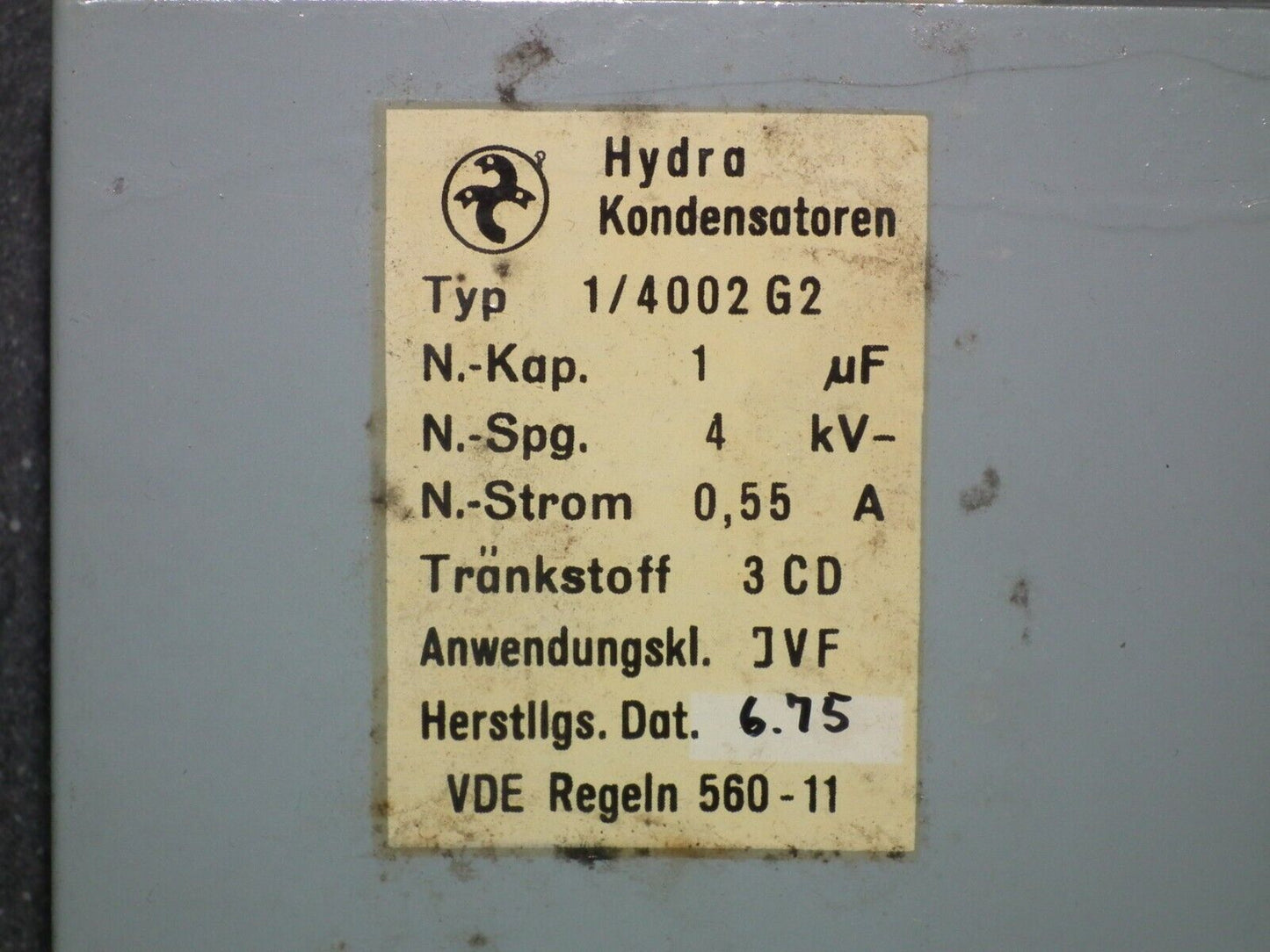 Hydra Berlin PIO capacitor 1u 4000V Made in West Germany in 1975 1mfd 4kV
