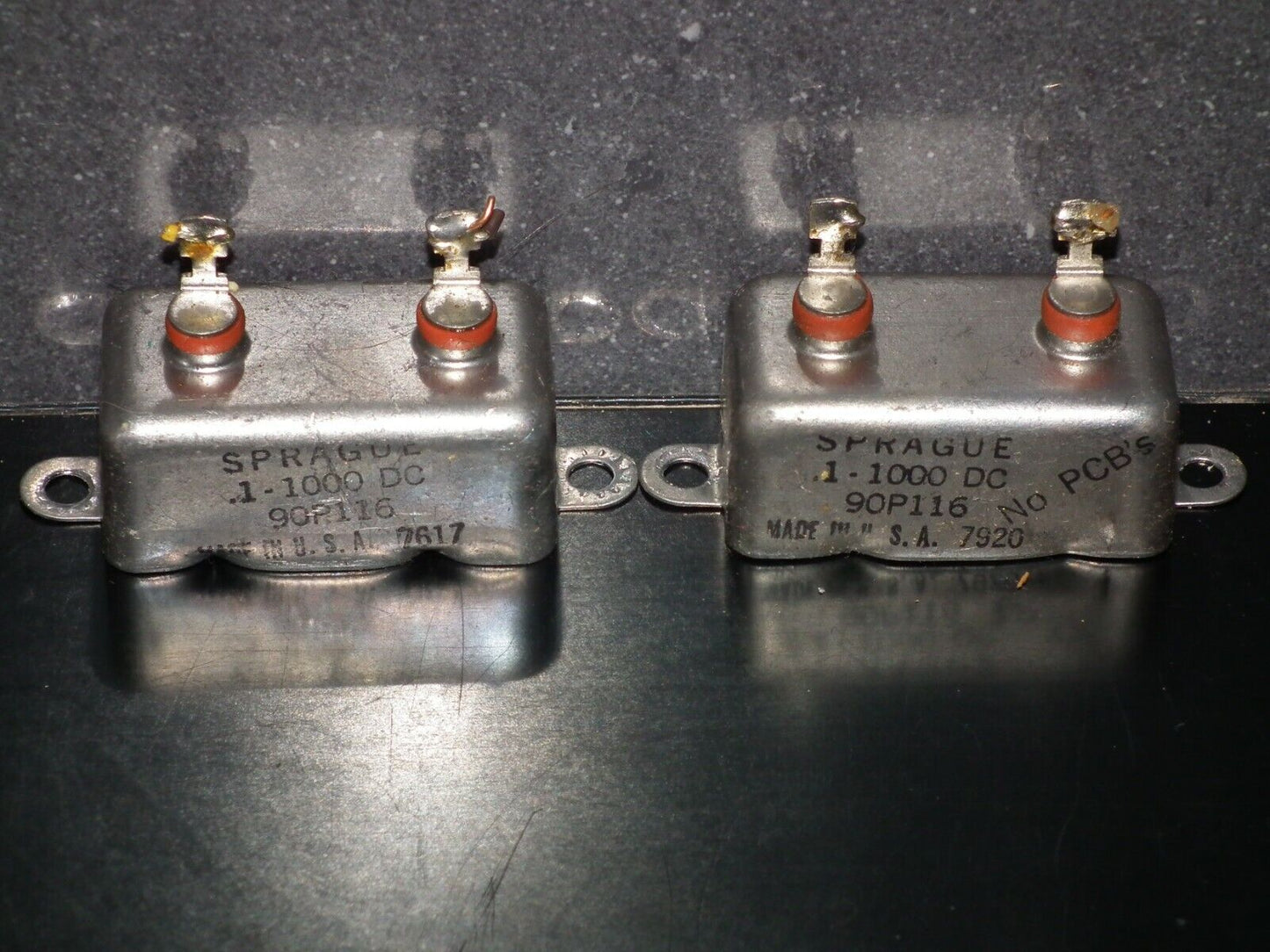 Two (2 pcs) RARE PIO Capacitors 0.1mfd 1000V 0.1u Sprague USA