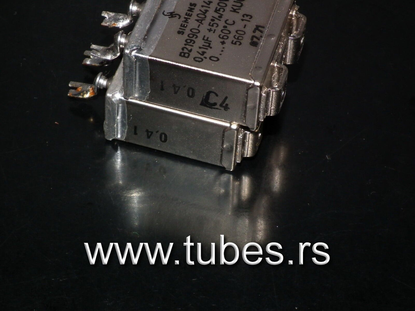 Two vintage Siemens PIO capacitors 0.41 uF / 50V Klangfilm tube audio