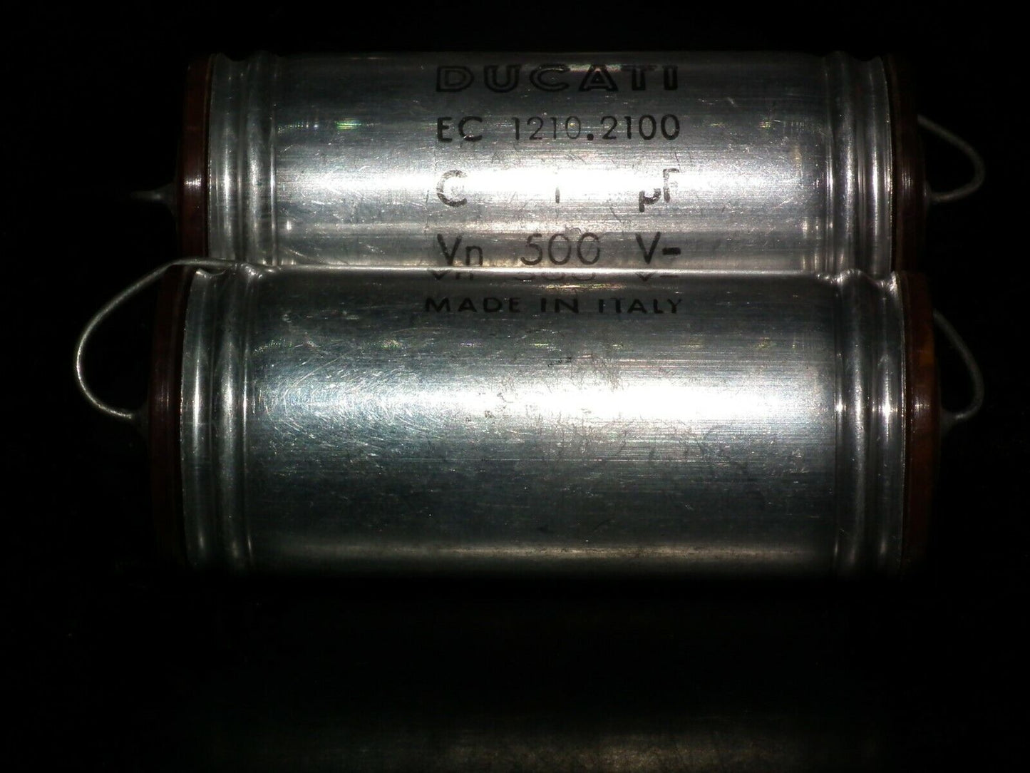 Two NOS vintage PIO capacitors 1 uF / 500V Ducati Italy Paper In Oil