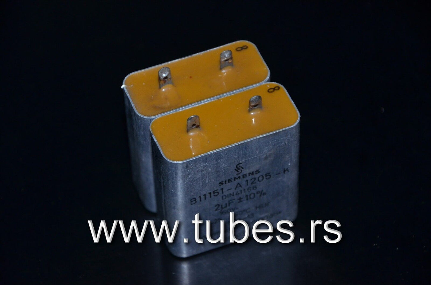 Two vintage Siemens PIO capacitors 2 uF 160V Klangfilm Made in Germany 2mfd 160V