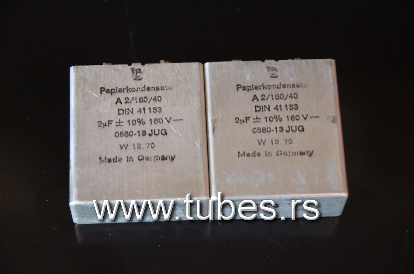 Two vintage PIO capacitors 2uF 160V Siemens Klangfilm 1970 W. Germany