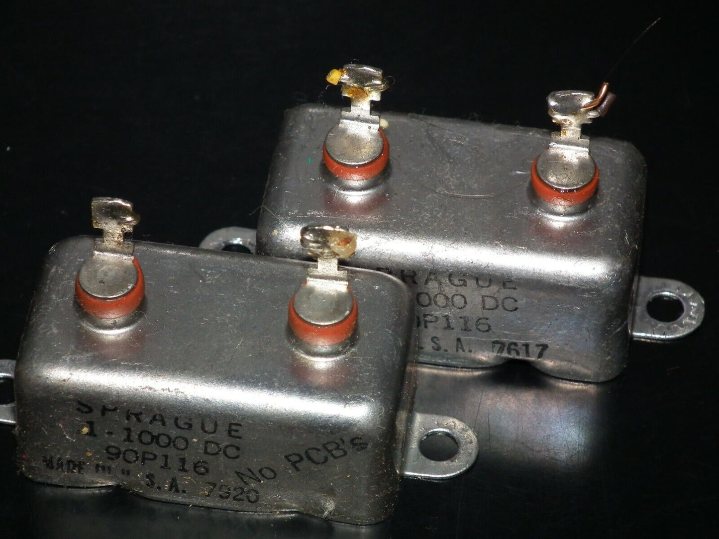 Two (2 pcs) RARE PIO Capacitors 0.1mfd 1000V 0.1u Sprague USA