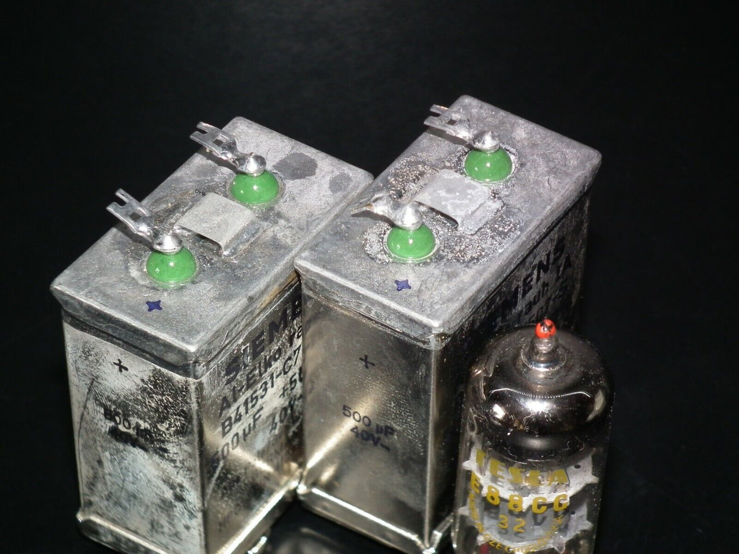 Two NOS vintage Siemens capacitors 500uF 40V Klangfilm audio W.Germany 500mfd