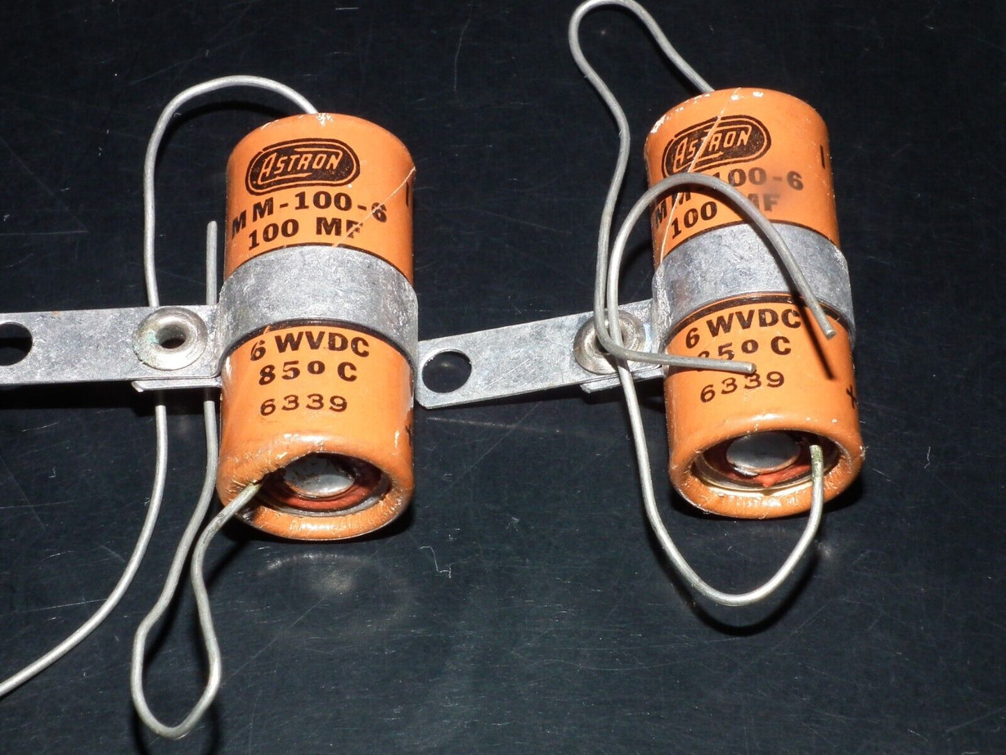 Two (2 pcs) Vintage NOS Capacitors Astron 100uF 6V