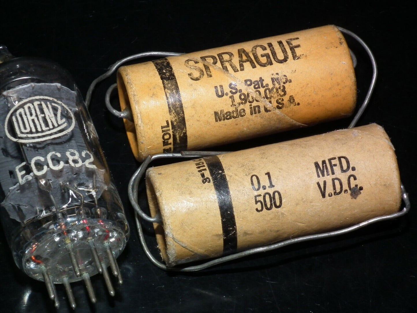 Two vintage SPRAGUE capacitors 0.1uF 500V NOS Guitar Amp MICAMOLD WAX PAPER