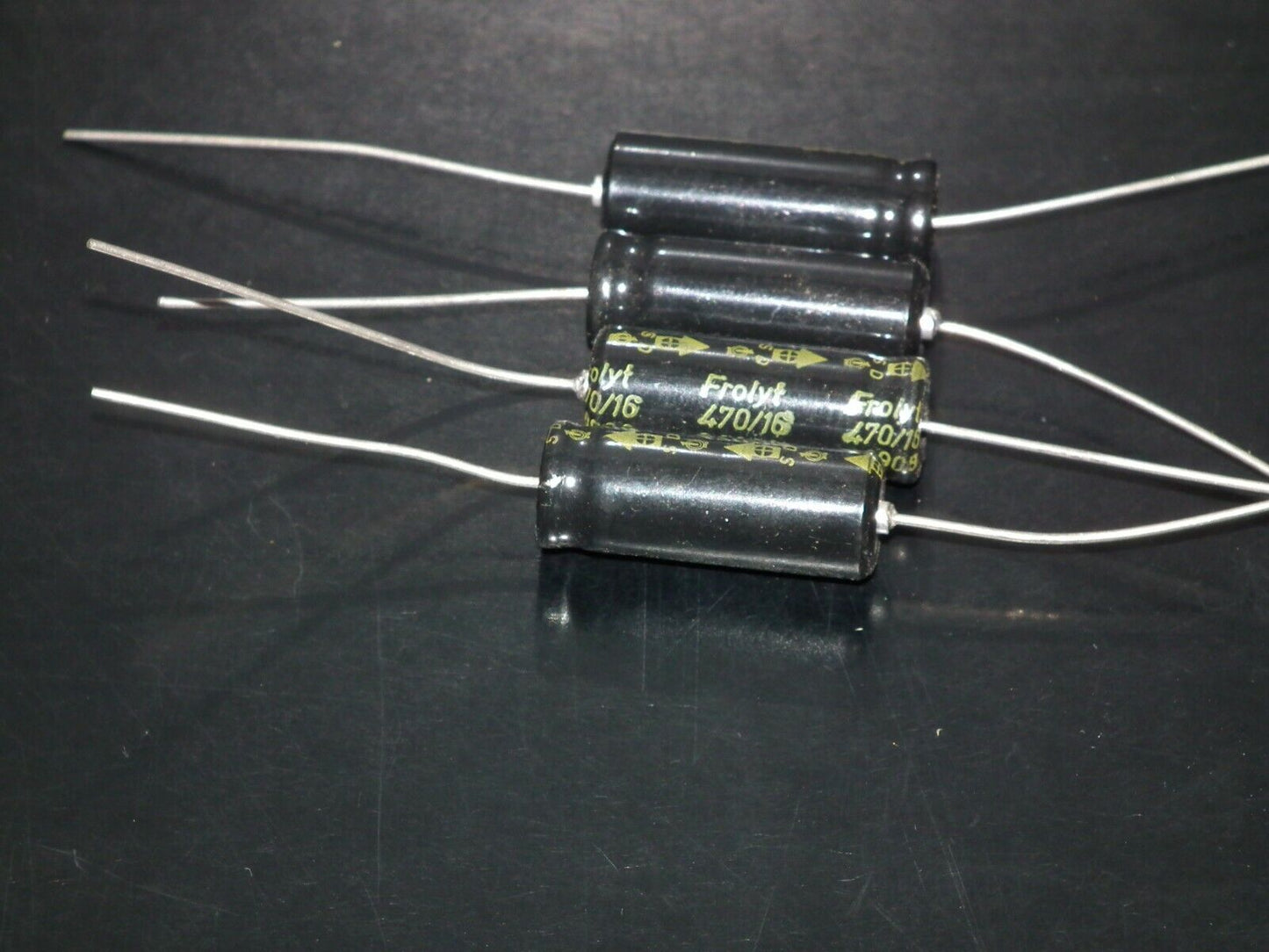 Four vintage NOS electrolytic capacitors 470uF 16V Frolyt West Germany 470mfd