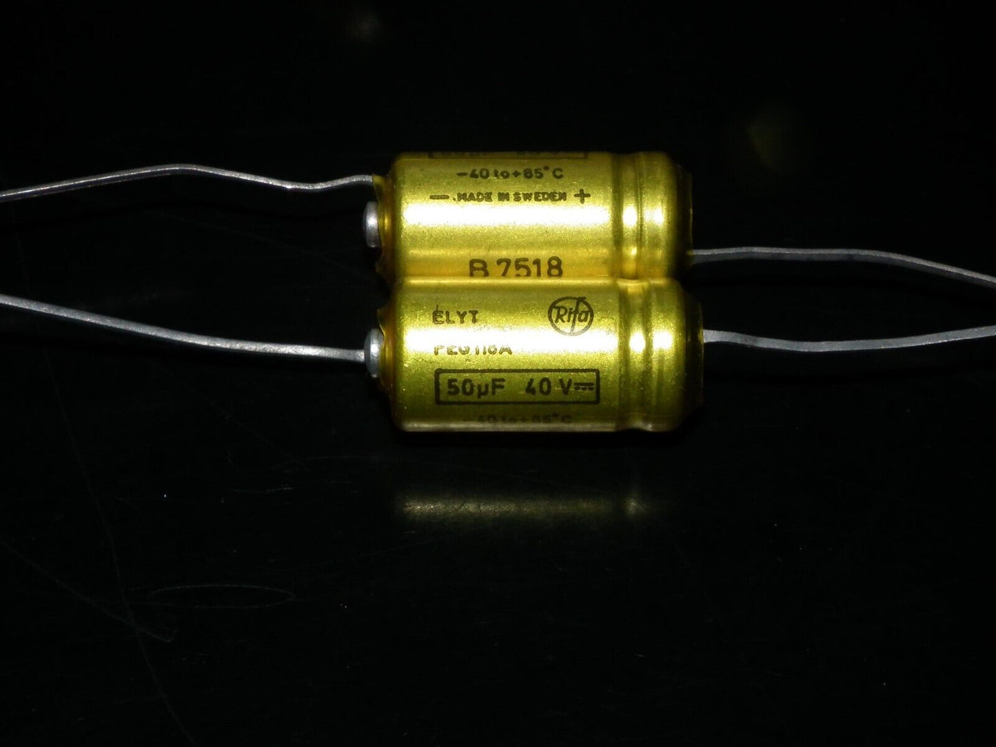 Two (2 pcs) Vintage NOS Capacitors RIFA 50u 40V Made in Sweden in 70s