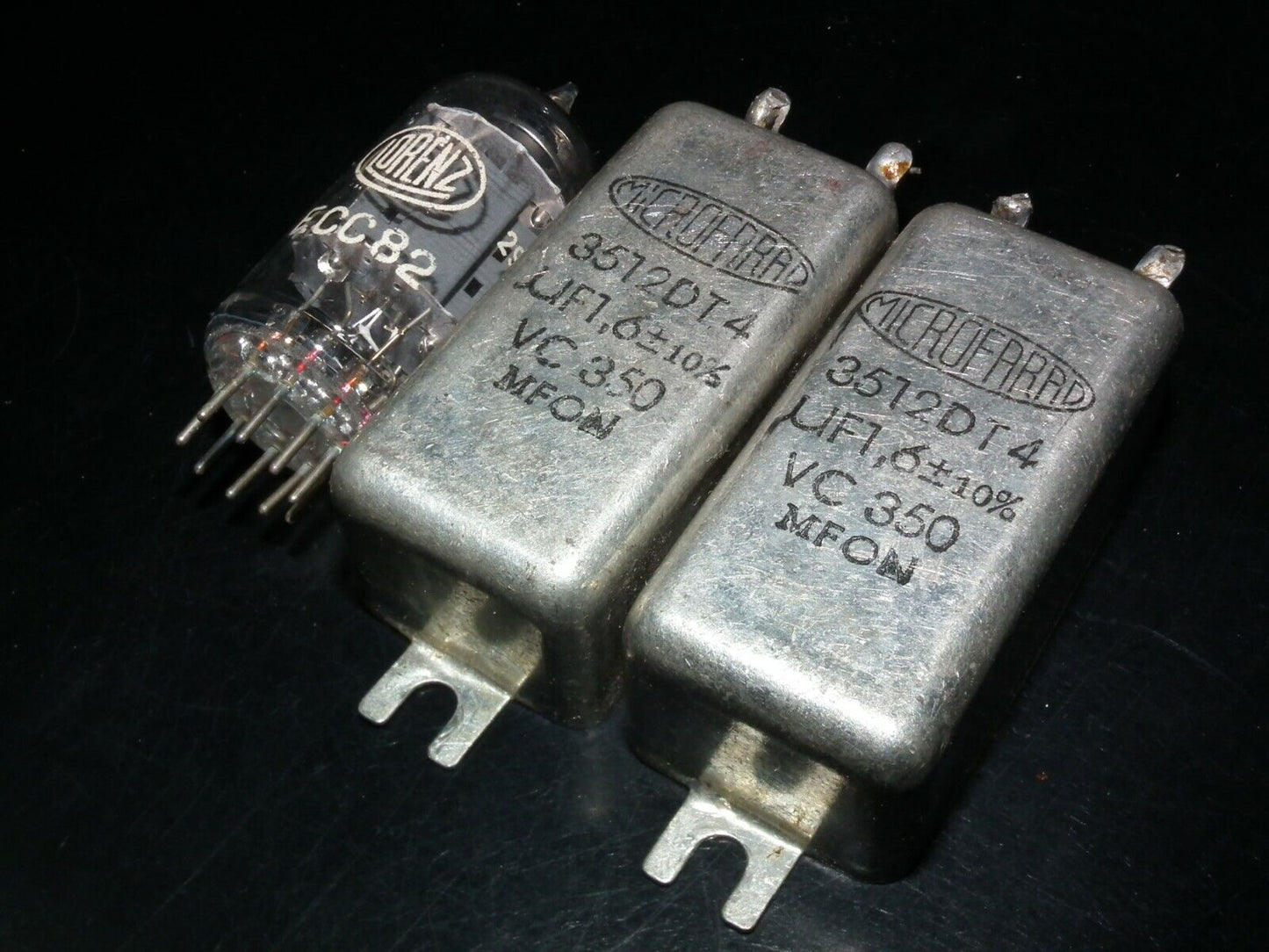 Two vintage PIO capacitors 1.6uF 350V MICROFARAD perfect for tube audio glass