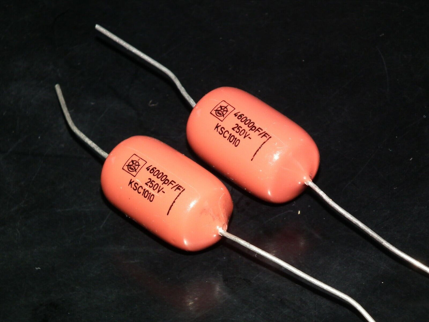 Two polystyrene capacitors 46000pF 0.046uF 250V ISKRA SIEMENS 1974 HI End Tube