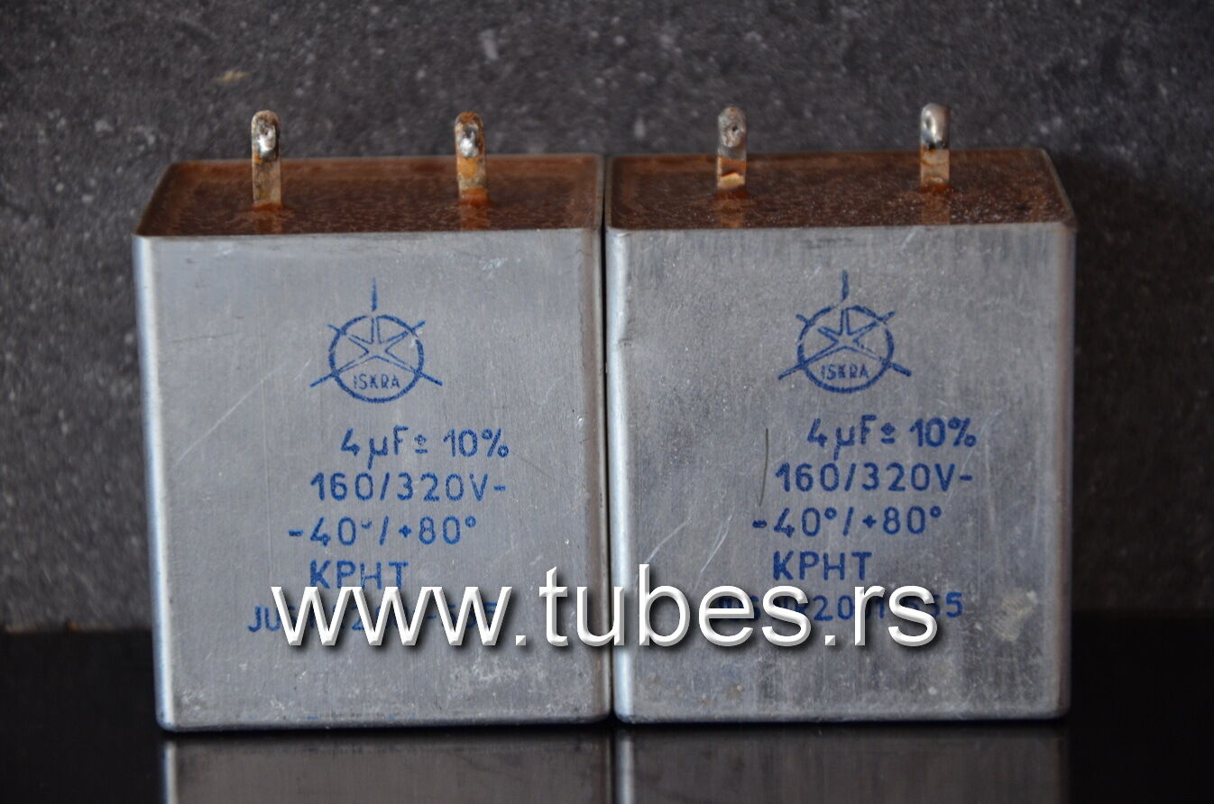 Two vintage PIO capacitors 4uF 160/320V Iskra Yugoslavia for tube audio preamp