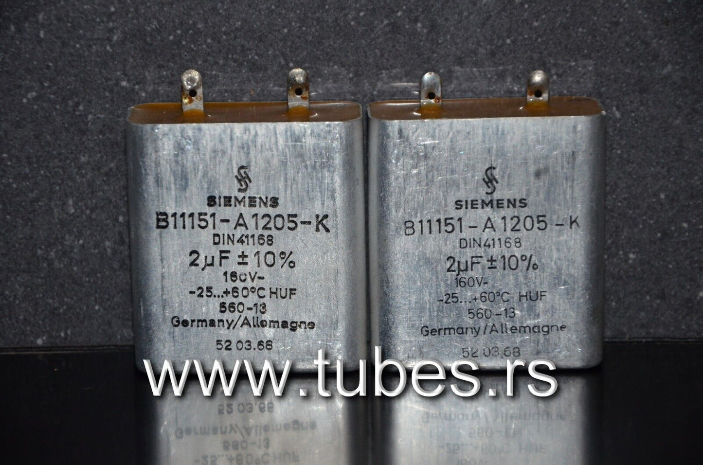 Two vintage Siemens PIO capacitors 2 uF 160V Klangfilm Made in Germany 2mfd 160V