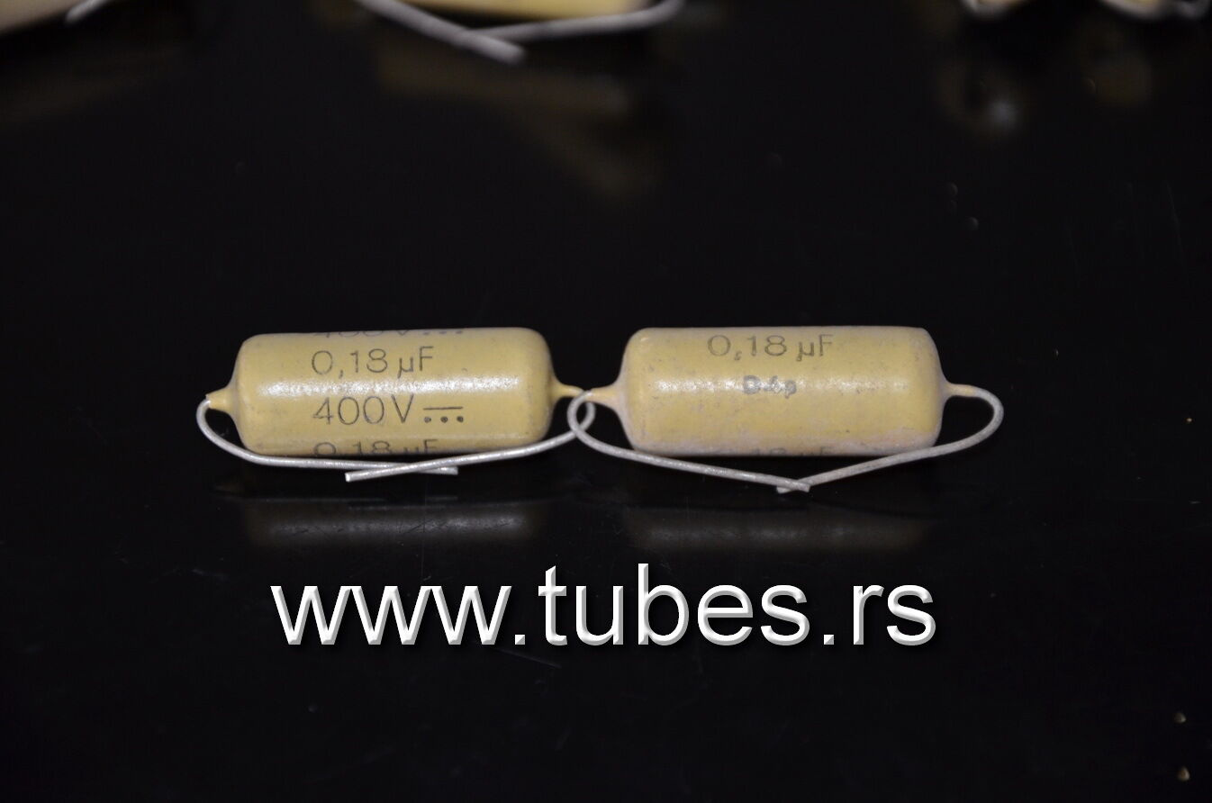 Two vintage Mullard Mustard Philips Capacitors 0.18mfd / 400V Marshall,Fender ..