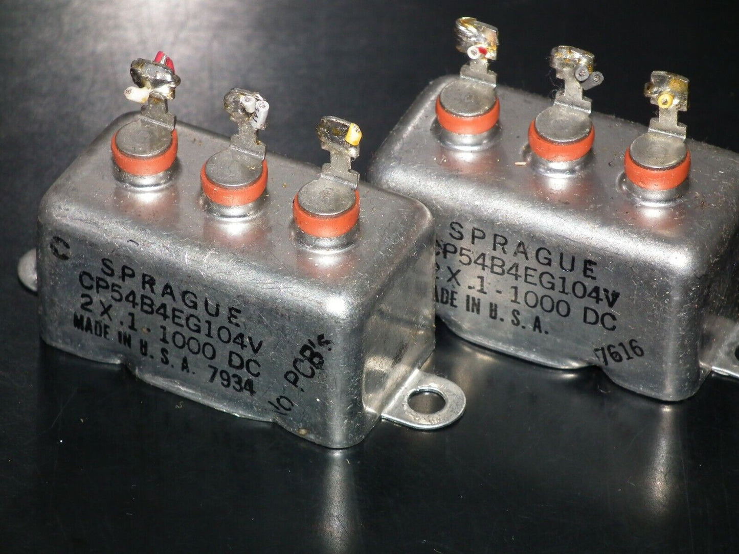 Two (2 pcs) RARE PIO Capacitors 2 x 0.1mfd 1000V 2 x 0.1u Sprague USA