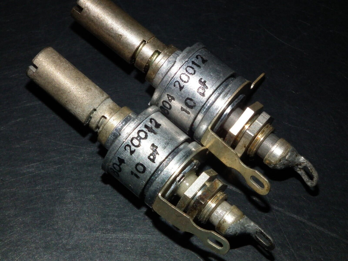 Two (2) NOS Beehive 2pF - 10pF variable trimmer capacitors - tubular piston caps