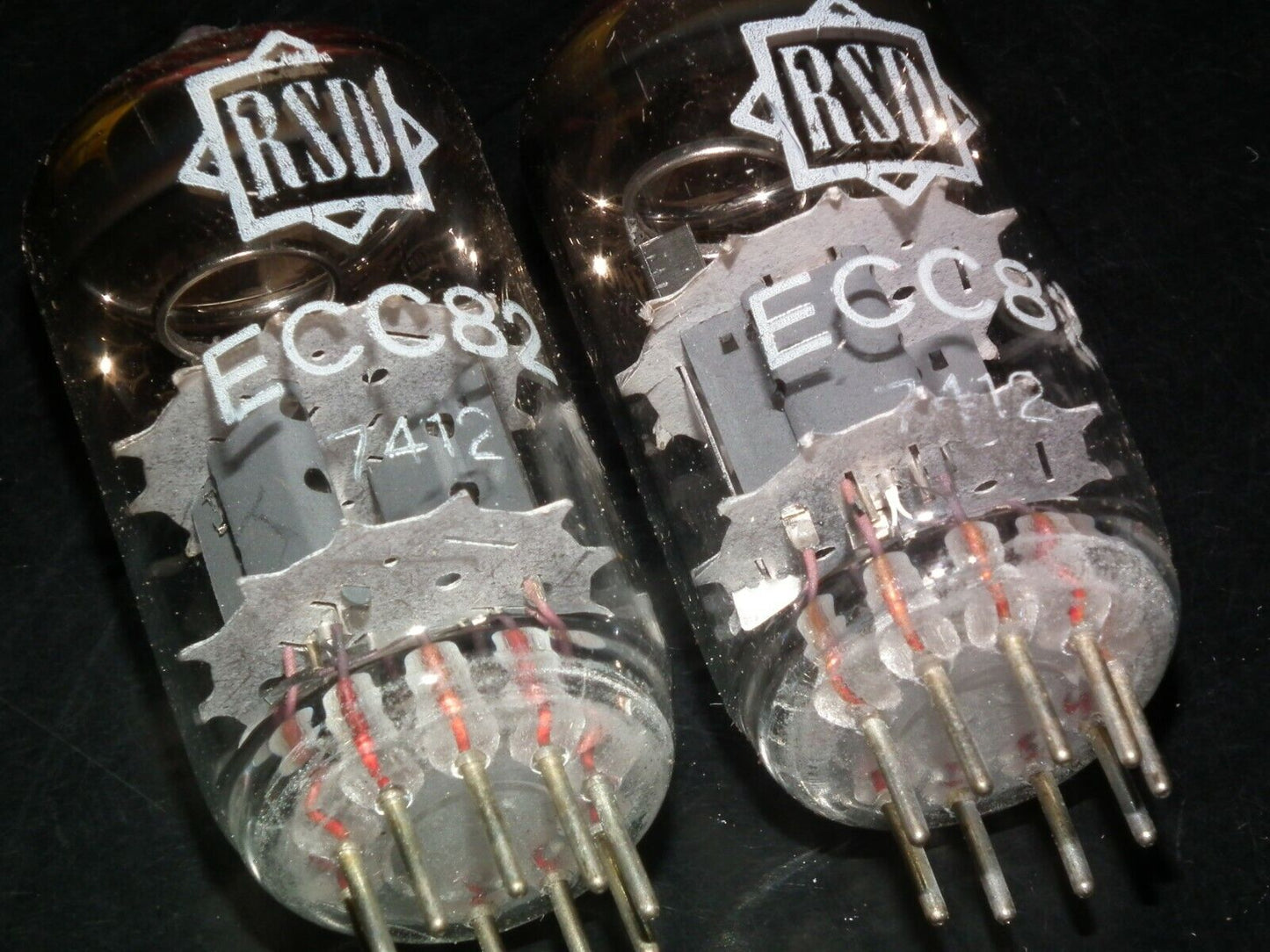 ECC82 12AU7 RFT rebranded RSD, NOS NIB Platinum Matched Pair, the same codes 70s