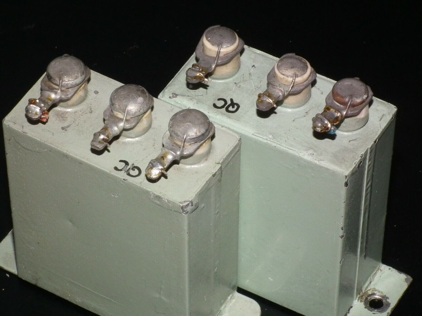 Two vintage RARE PIO capacitors 1+1 uF / 500V DC tube audio