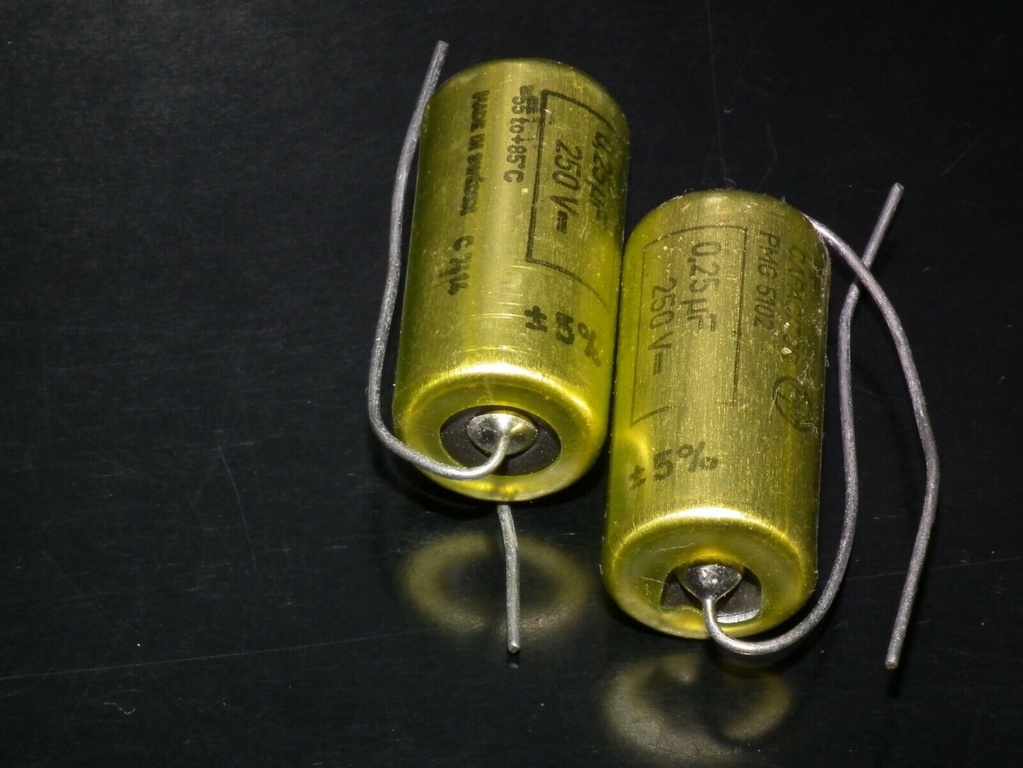 Two vintage MP capacitors 0.25 uF 250V Rifa Sweden PIO - Paper in oil capacitor
