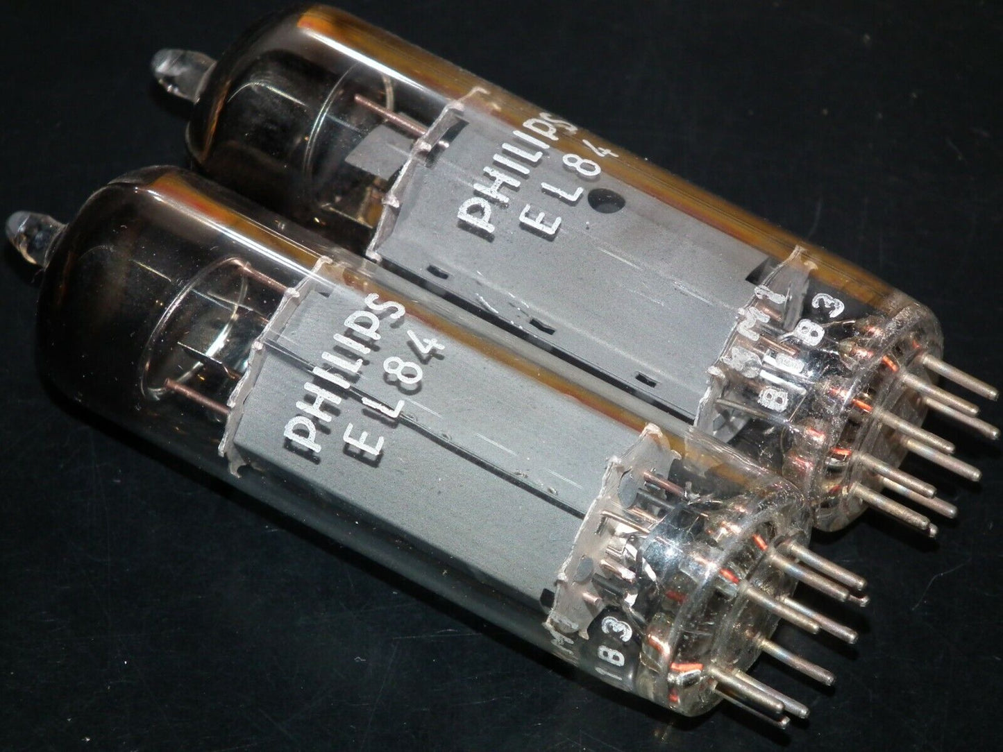EL84 6BQ5 Mullard - NOS NIB platinum matched pair Blackburn 1971 branded Philips