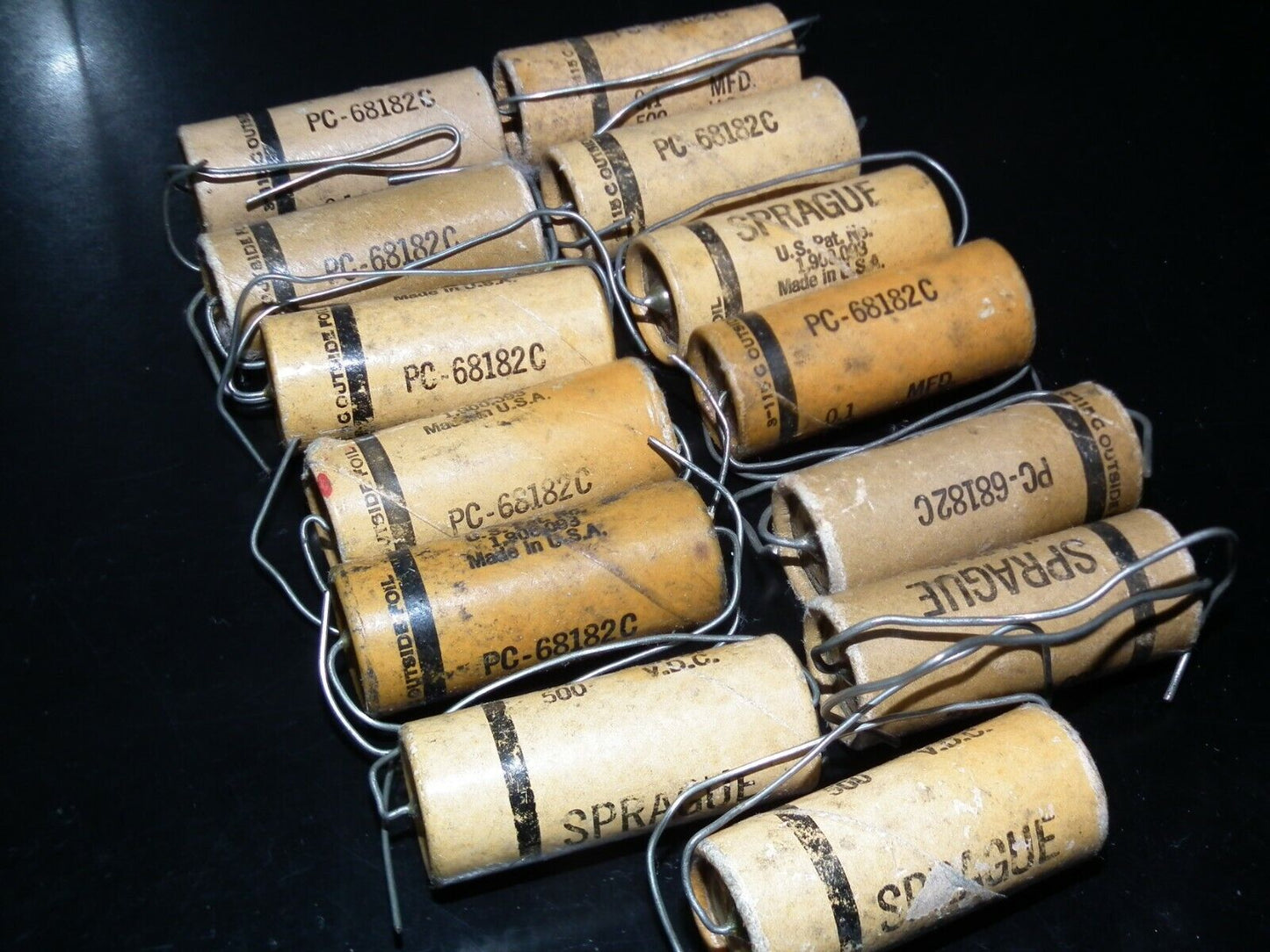 Two vintage SPRAGUE capacitors 0.1uF 500V NOS Guitar Amp MICAMOLD WAX PAPER