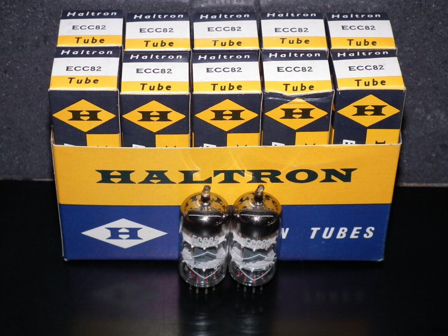 Platinum Matched Pair ECC82 Haltron London 12AU7 NOS NIB Balanced sections