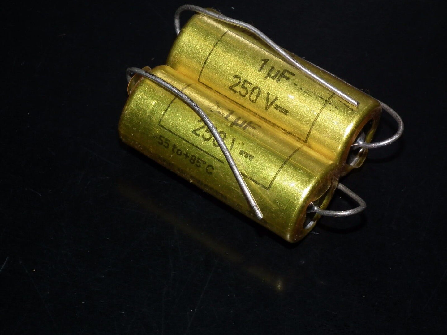 Two NOS vintage MP capacitors 1 uF / 250V Rifa Sweden PIO Paper in oil capacitor