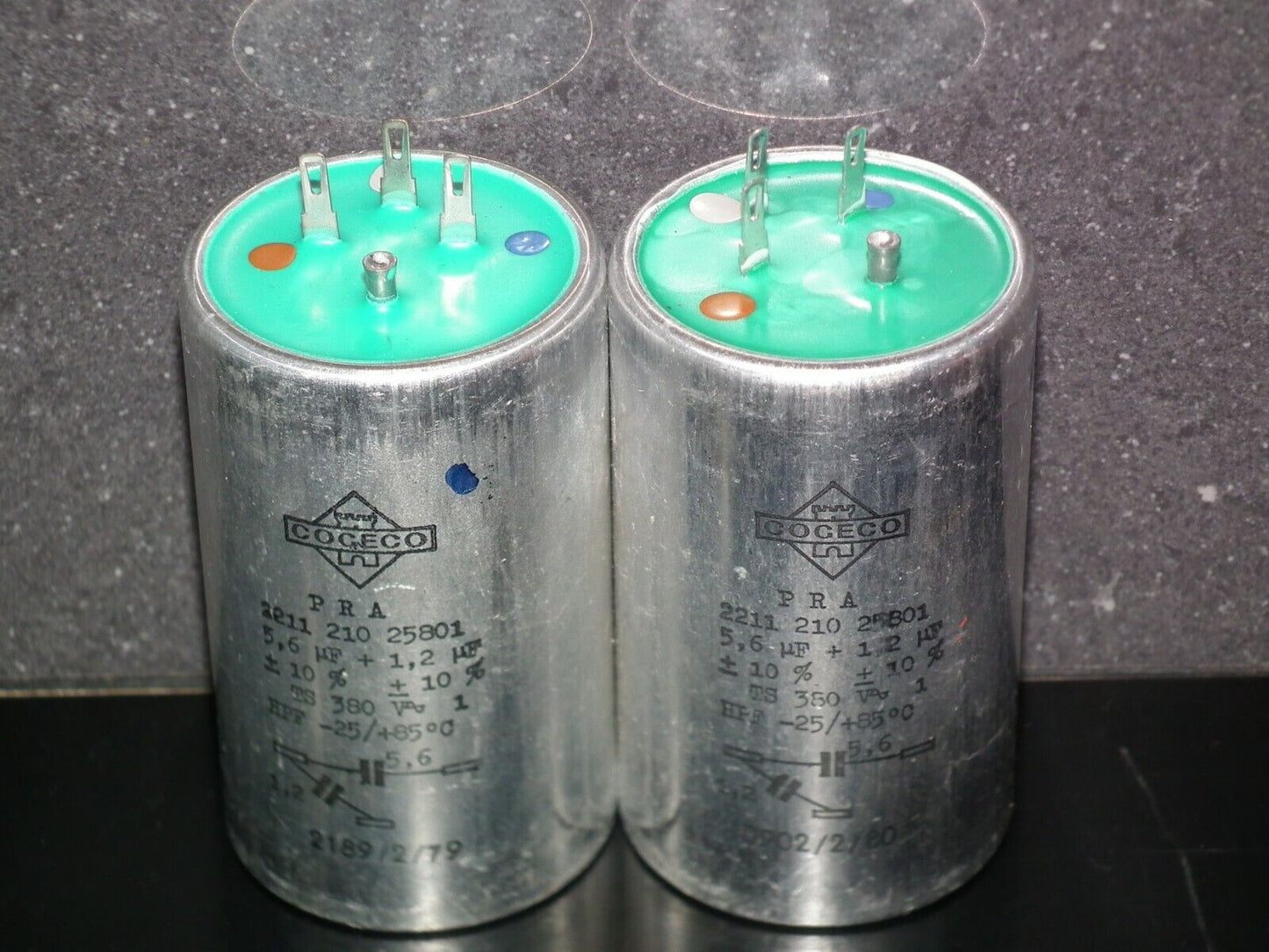 One vintage NOS COGECO capacitor 5,6uF + 1,2uF 380V Made back in 1979 in France