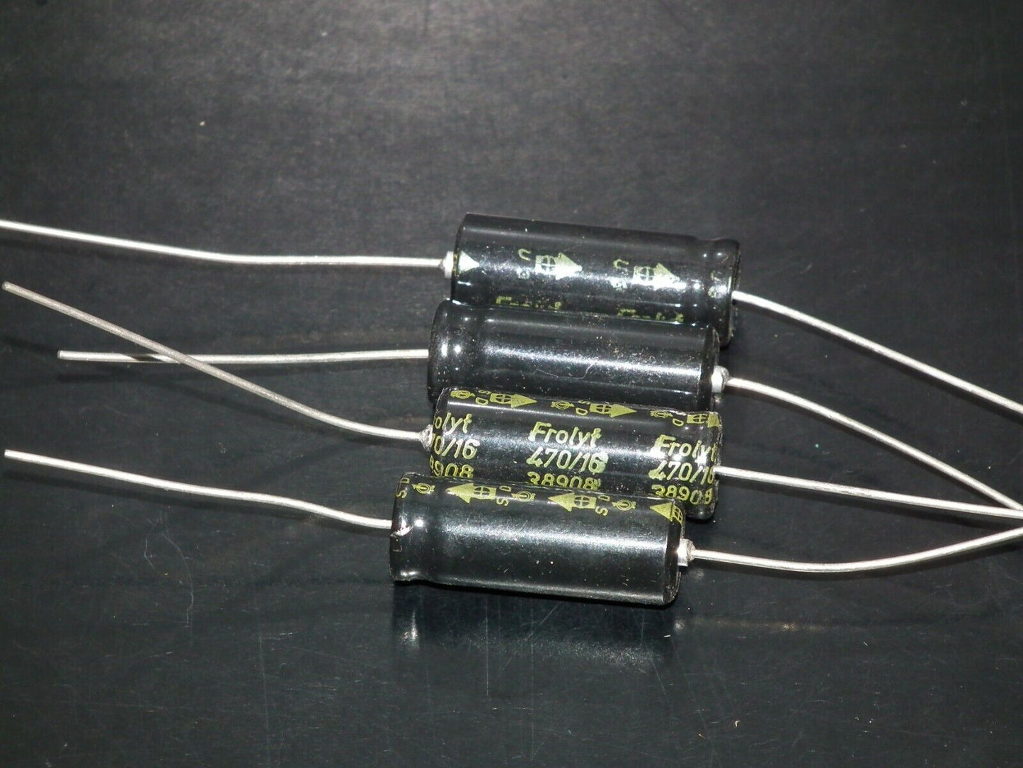 Four vintage NOS electrolytic capacitors 470uF 16V Frolyt West Germany 470mfd