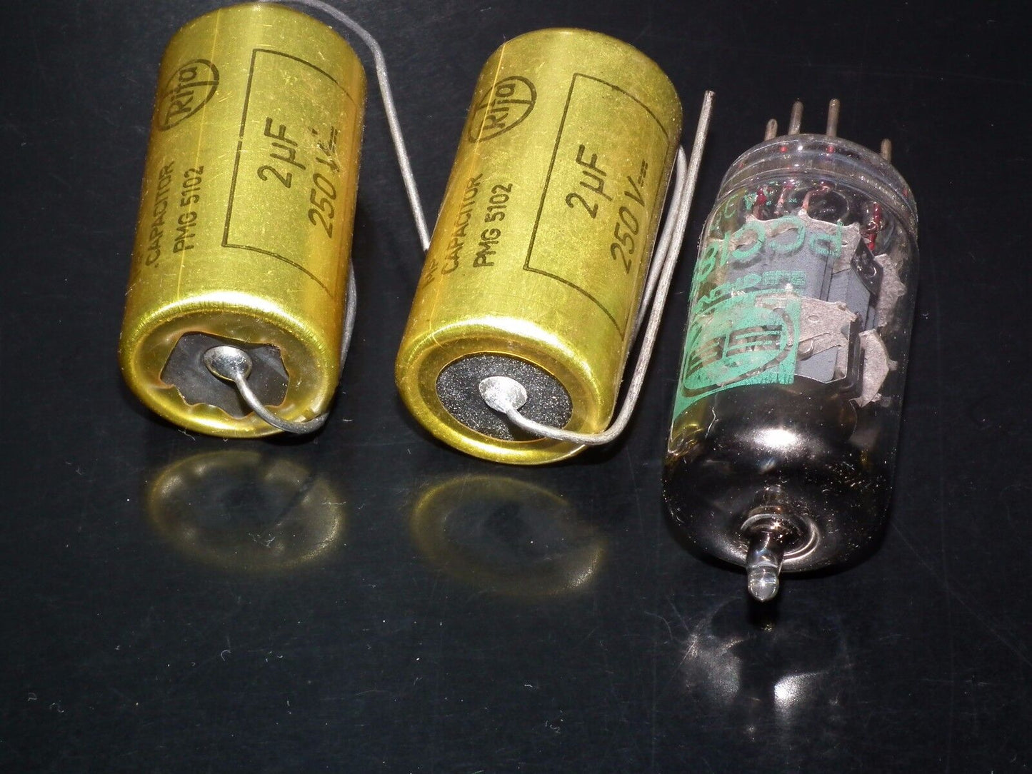 Two vintage NOS MP capacitors 2 uF / 250V Rifa Sweden PIO Paper in oil capacitor