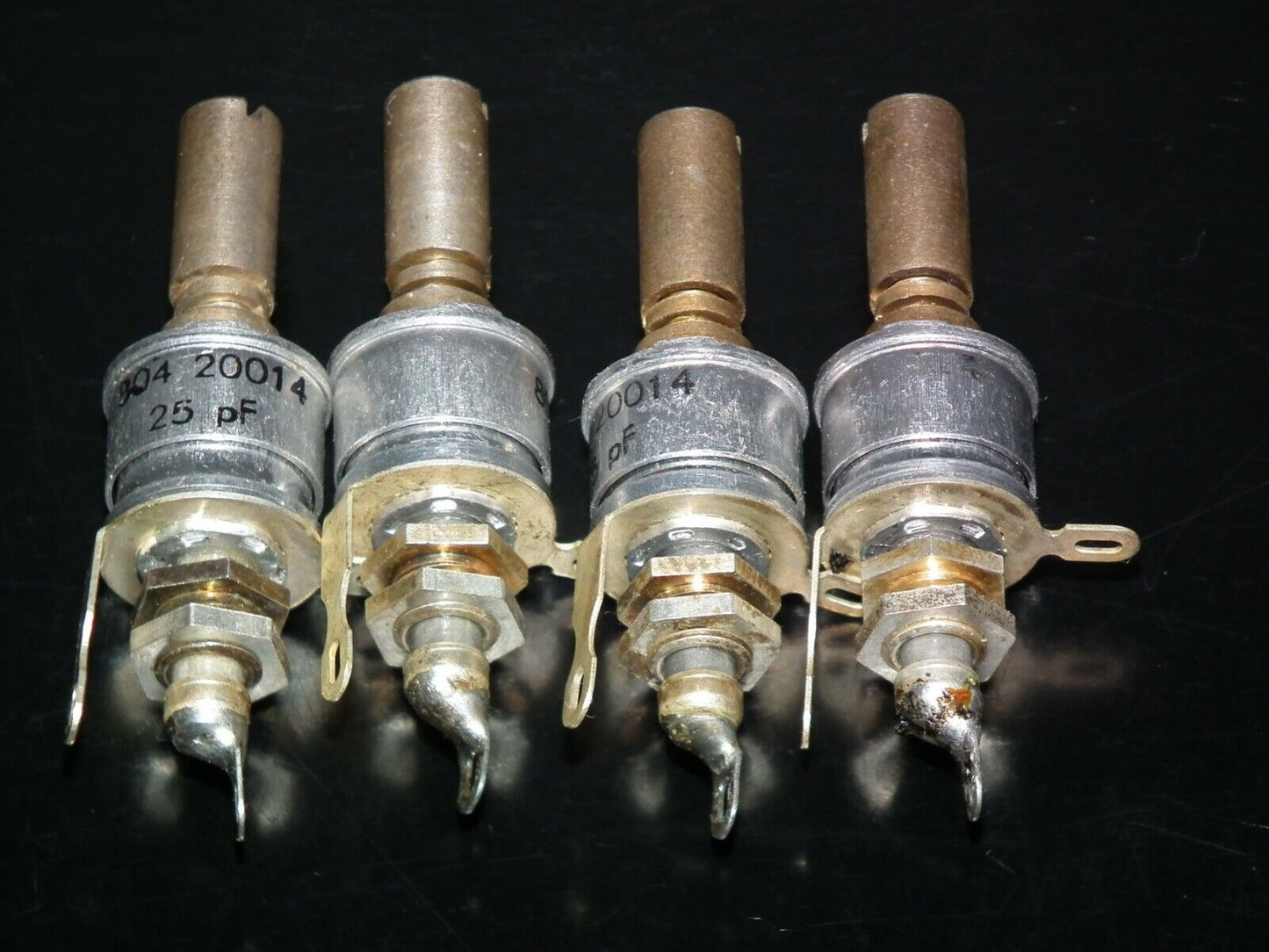 Four (4) NOS Beehive 3pF - 25pF Variable Trimmer Capacitors Tubular Piston Caps