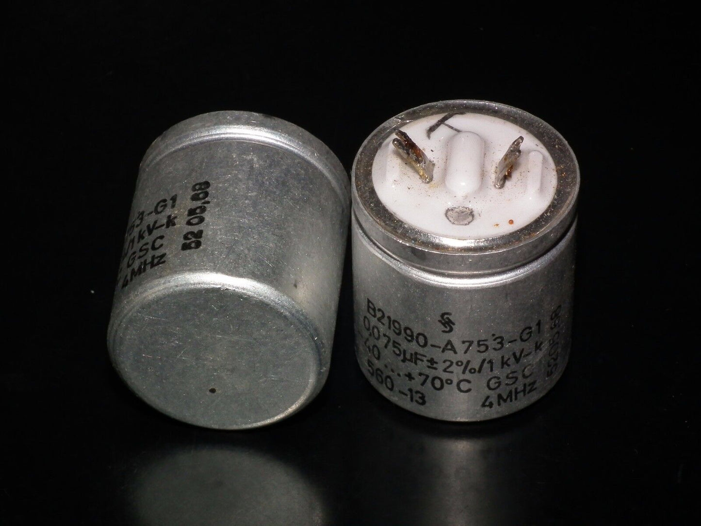 Two vintage Sikatrop Capacitors 0.075mfd / 1KV Siemens Klangfilm Hi End 75nF 1KV