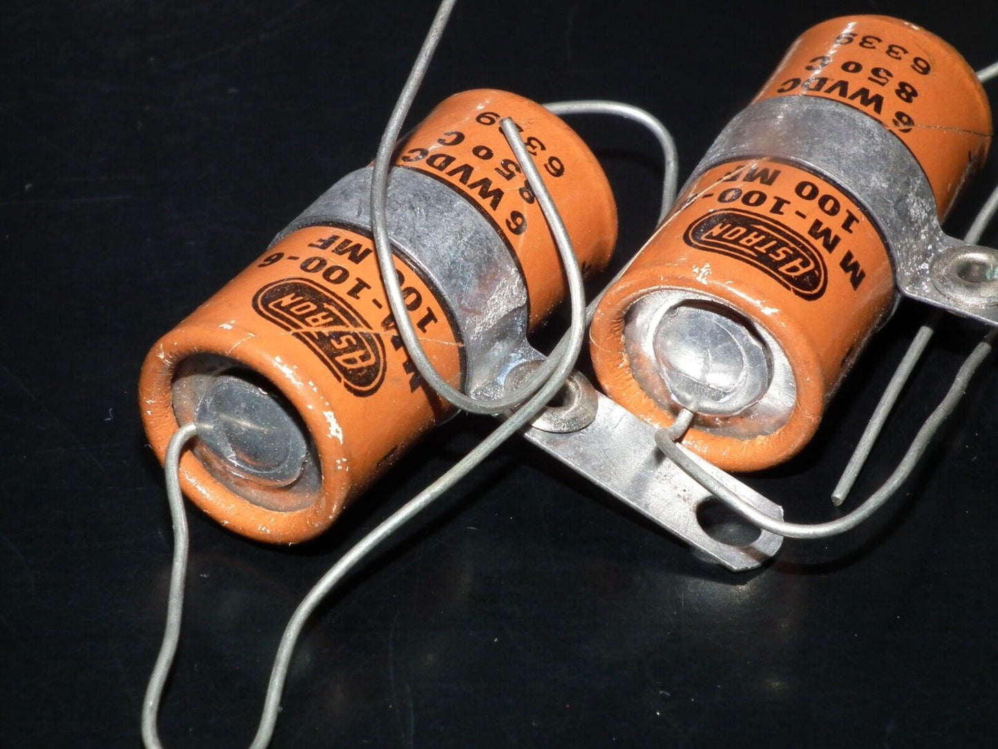 Two (2 pcs) Vintage NOS Capacitors Astron 100uF 6V