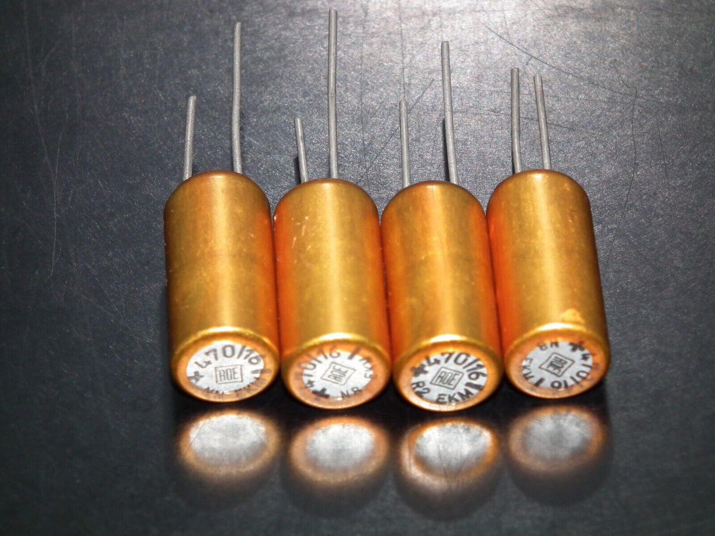Four vintage NOS electrolytic capacitors 470uF 16V ROE Gold Serie Germany 470mfd
