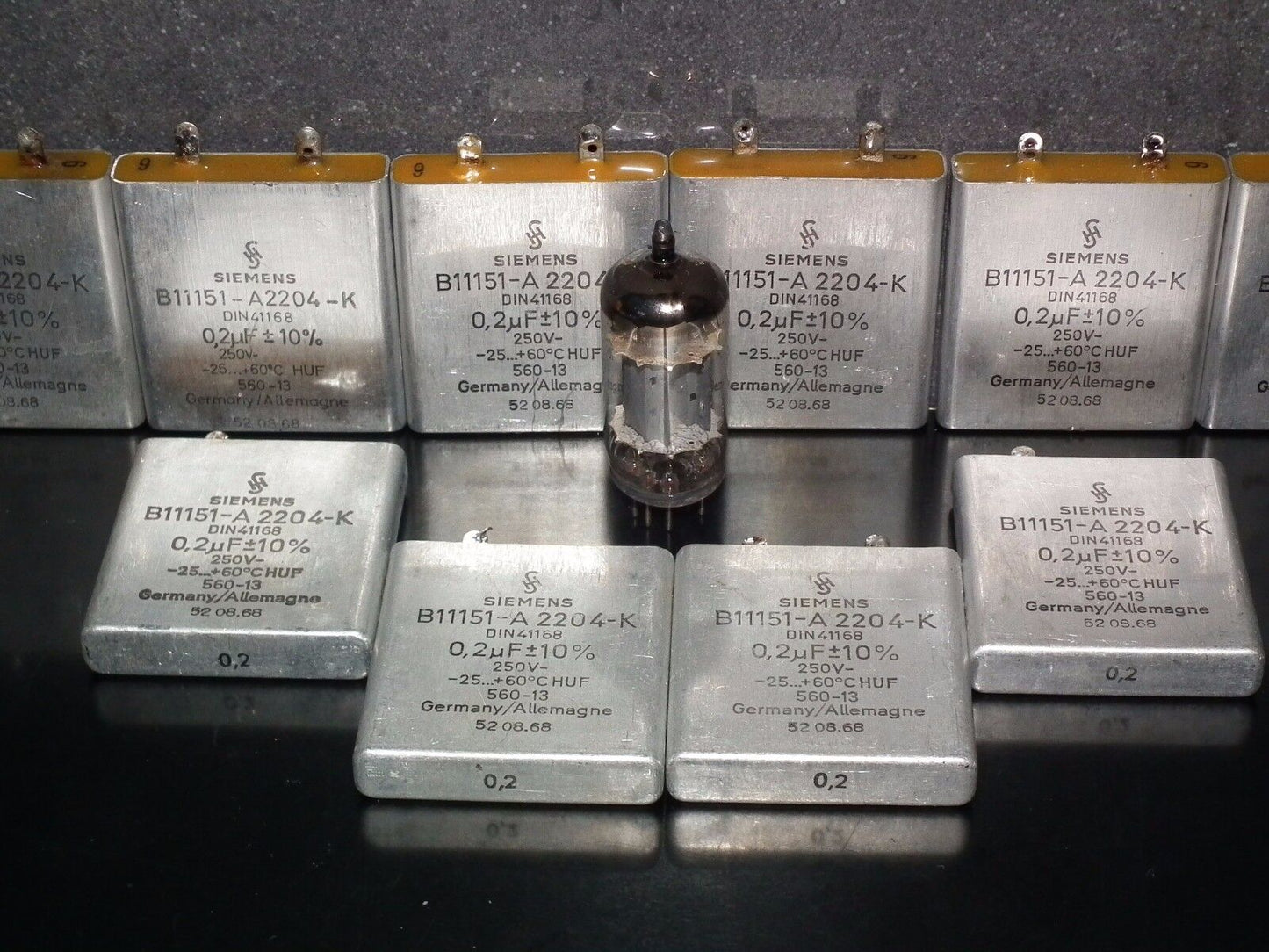 Two vintage Siemens Klangfilm PIO capacitors 0.2 uF / 250V for hi end tube audio