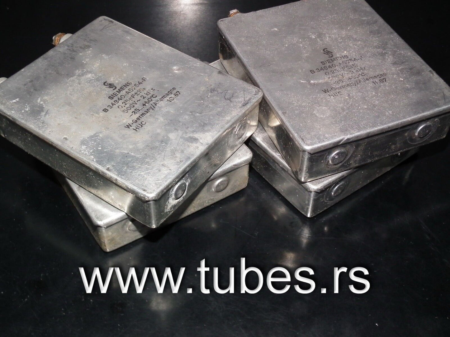 Two vintage Siemens PIO capacitors 0.25uF 500V~ Made in Germany in 1967