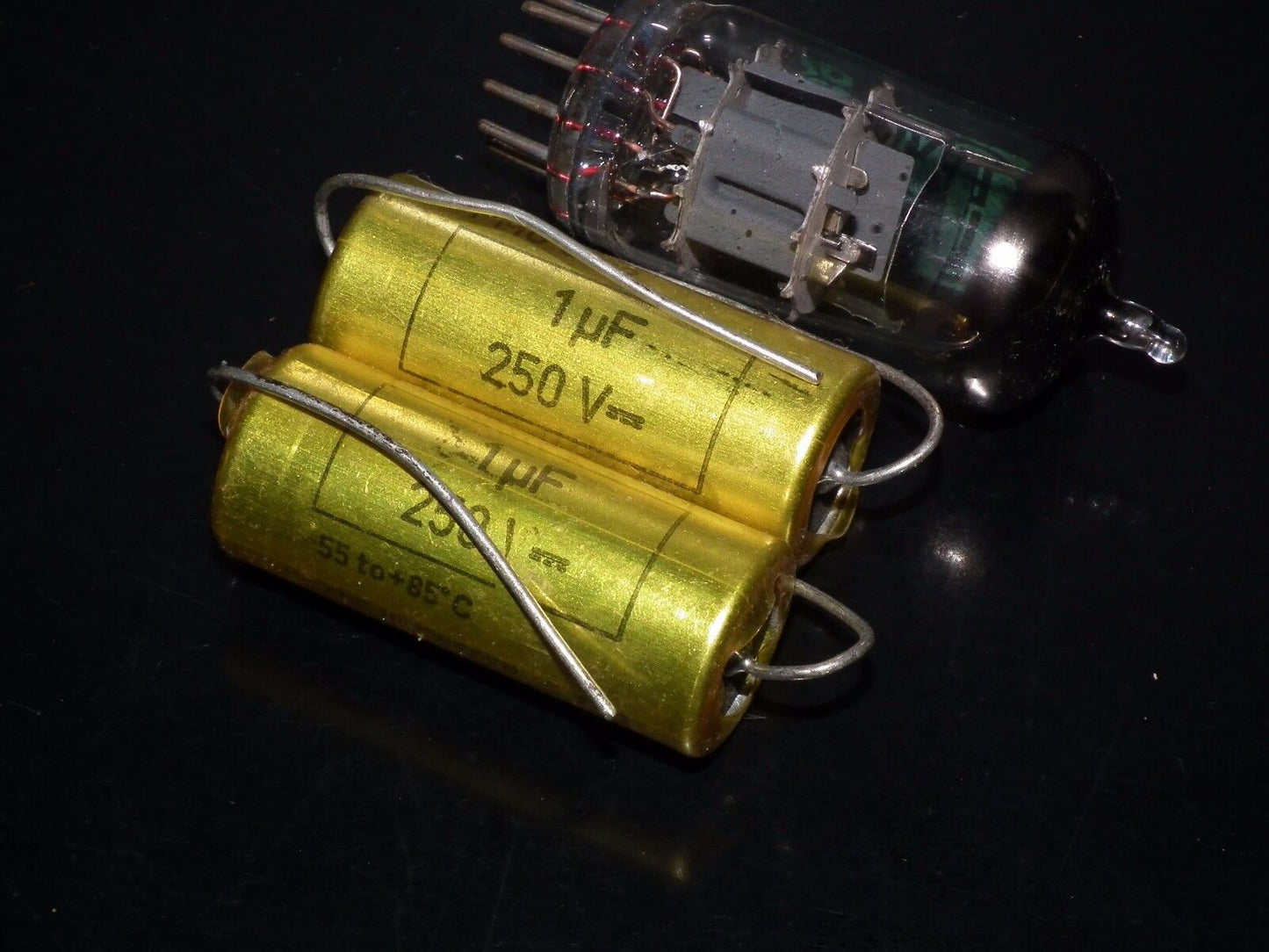 Two NOS vintage MP capacitors 1 uF / 250V Rifa Sweden PIO Paper in oil capacitor