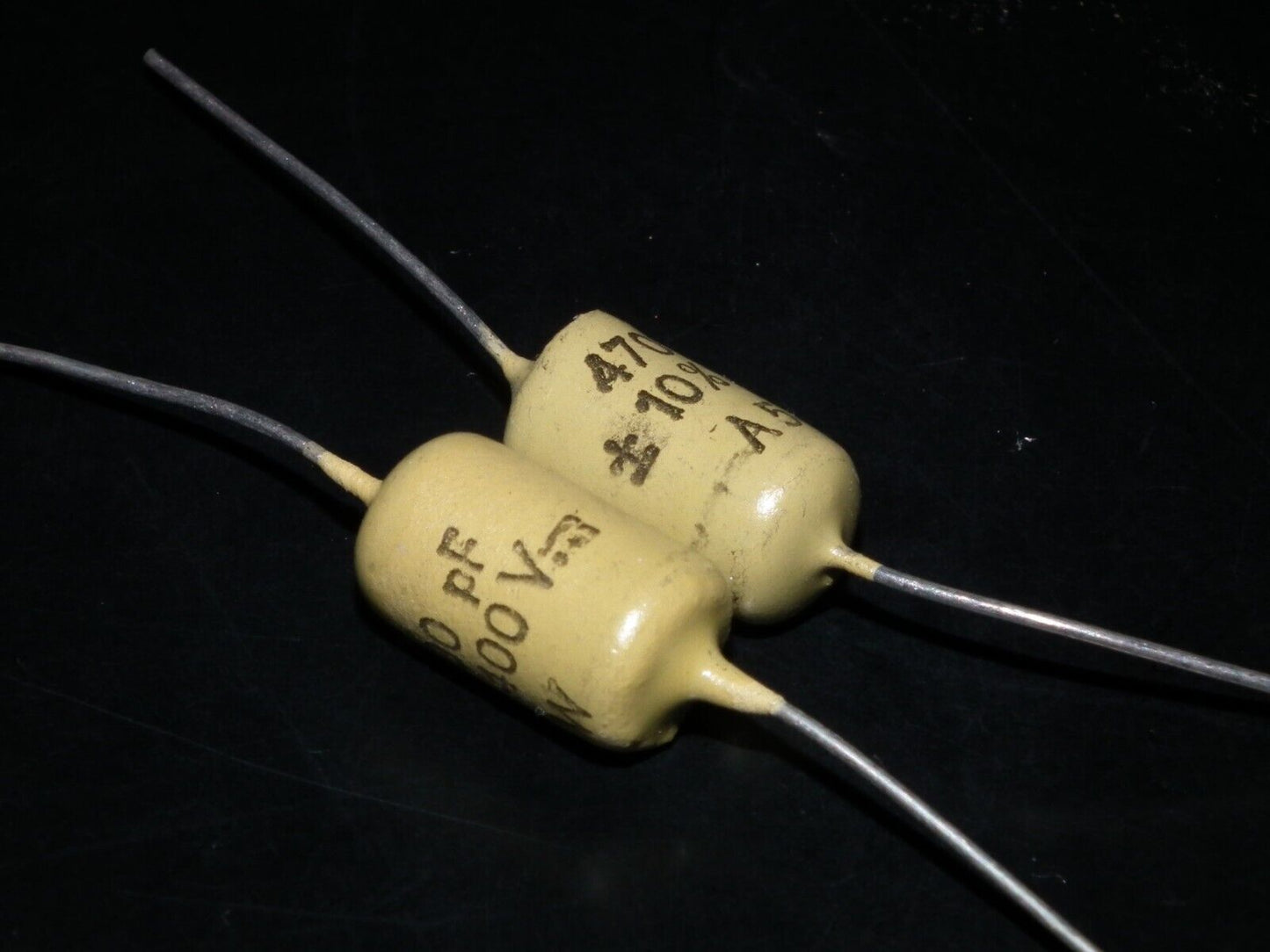 Two vintage Mullard Mustard Capacitors 0.047mfd / 400V (47nF) Marshall,Fender