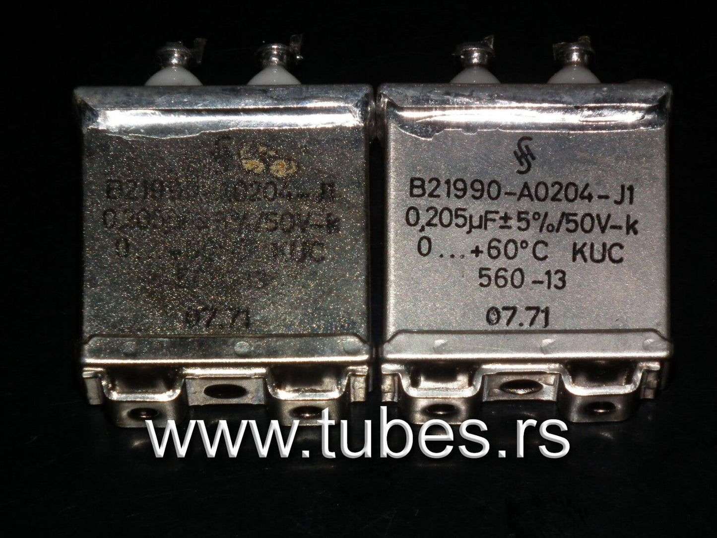 Two vintage Siemens PIO capacitors 0.205 uF / 50V Klangfilm tube audio