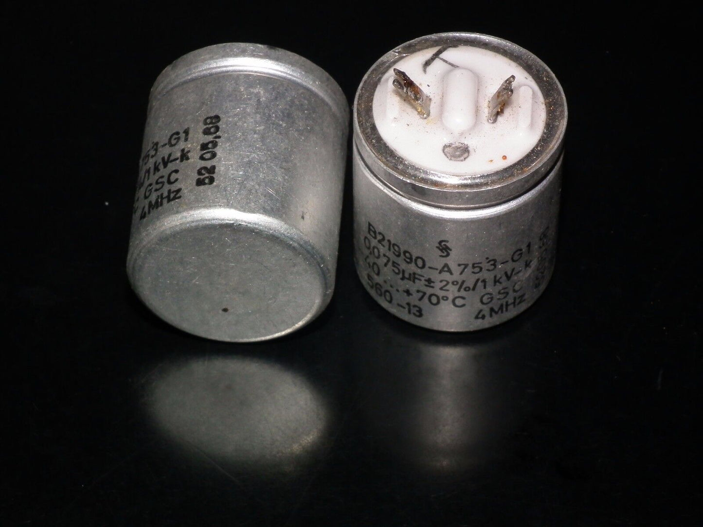 Two vintage Sikatrop Capacitors 0.075mfd / 1KV Siemens Klangfilm Hi End 75nF 1KV
