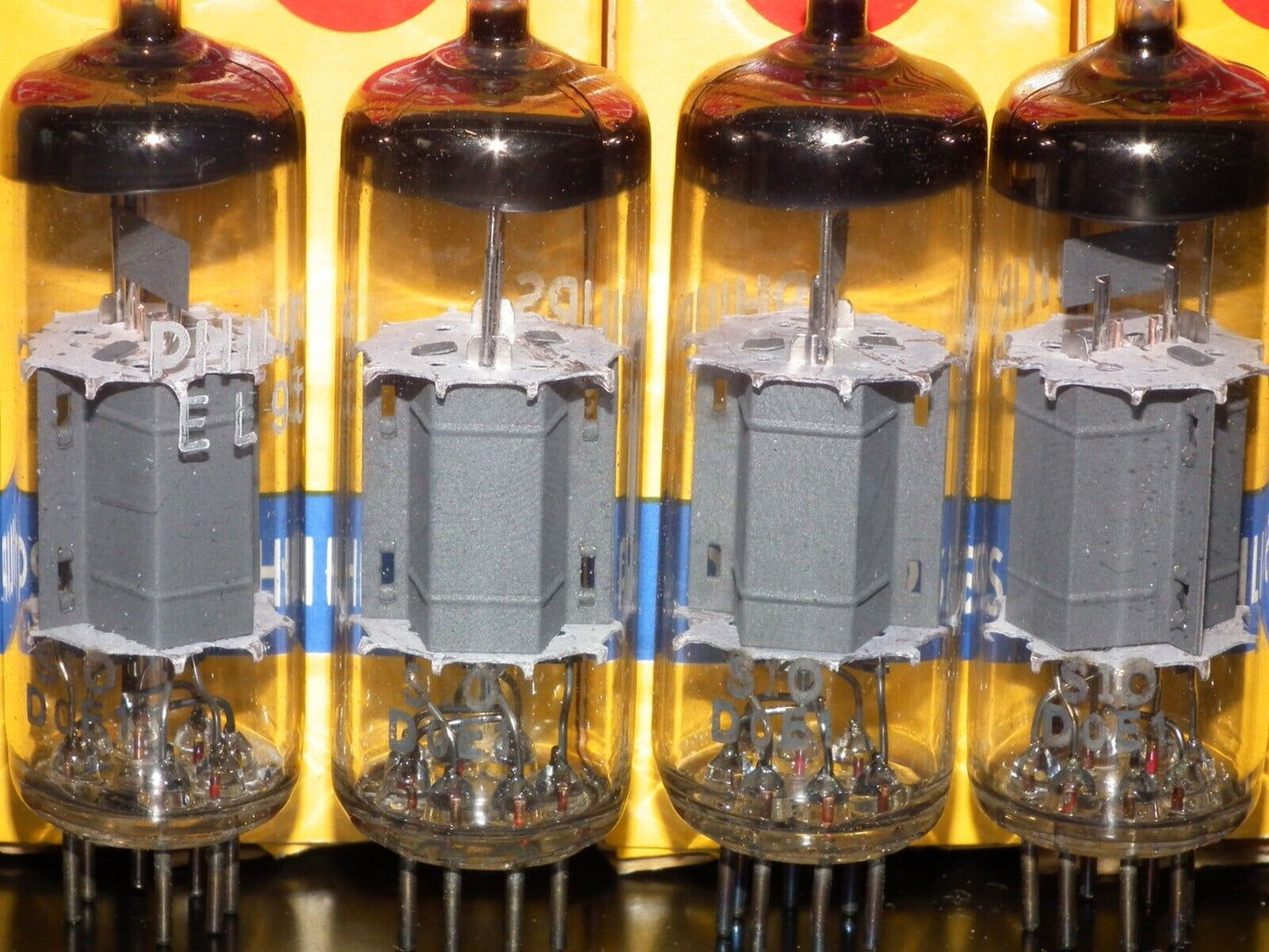 Platinum matched quad (4 tubes) EL95 6DL5 Valvo Hamburg rebranded Philips NOS