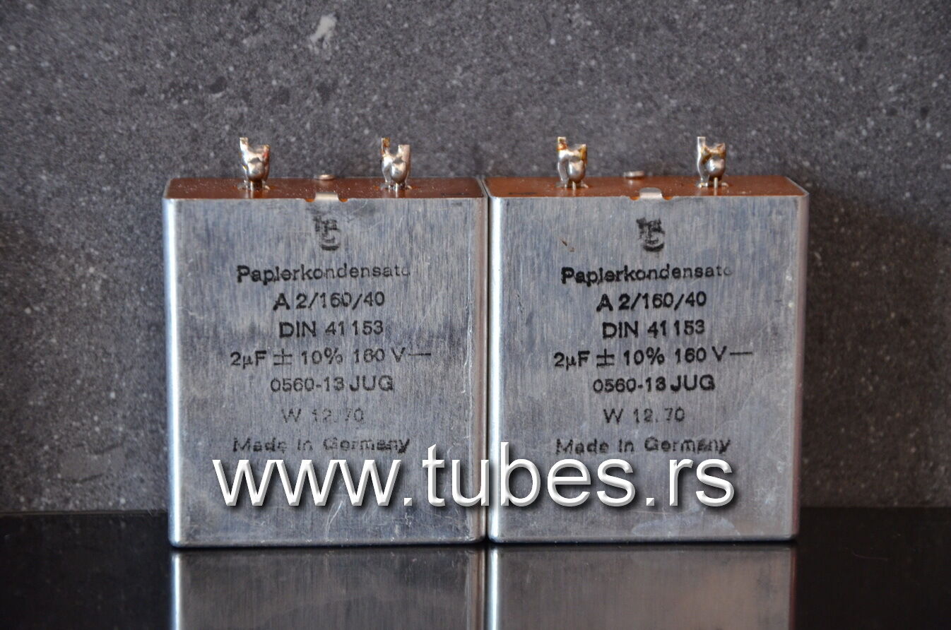 Two vintage PIO capacitors 2uF 160V Siemens Klangfilm 1970 W. Germany