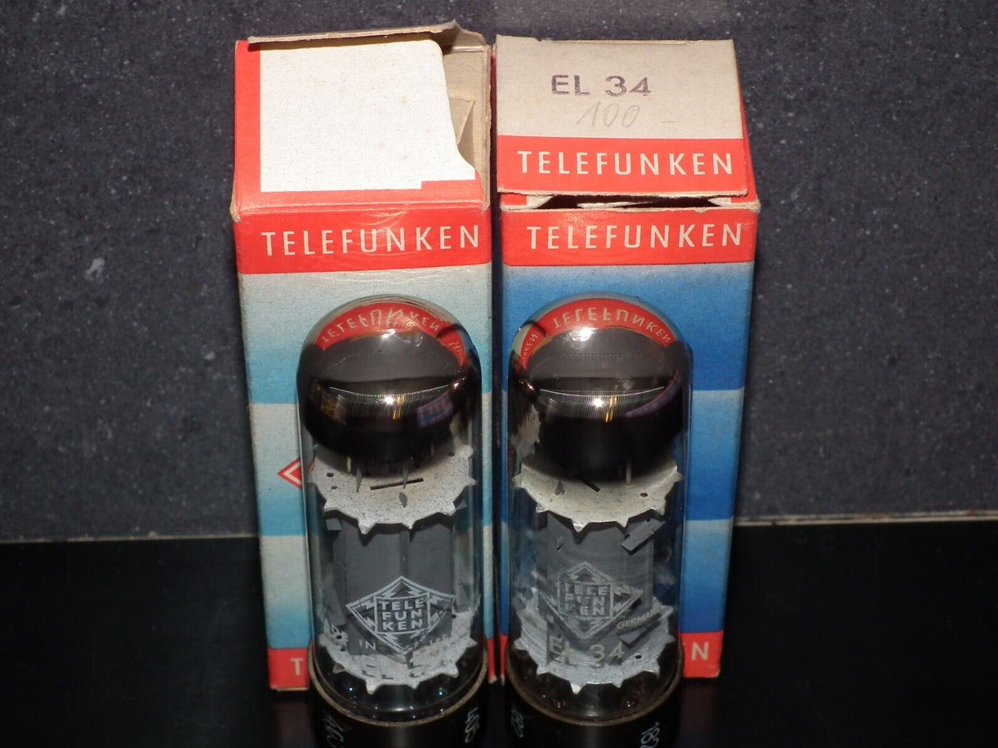 EL34 Telefunken OO Getter Brown Base NOS NIB Platinum Matched Pair Ulm W.Germany
