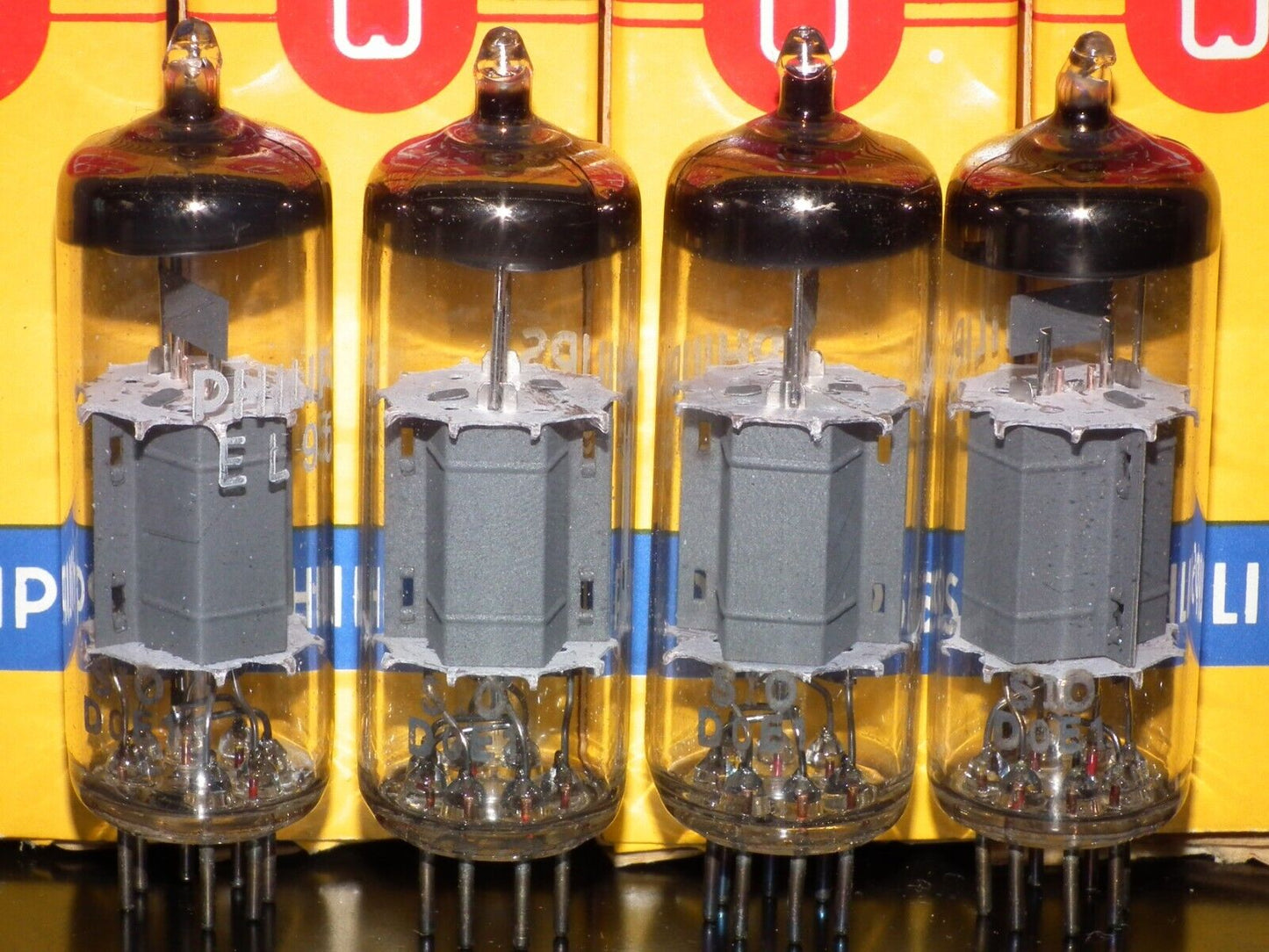 Platinum matched quad (4 tubes) EL95 6DL5 Valvo Hamburg rebranded Philips NOS