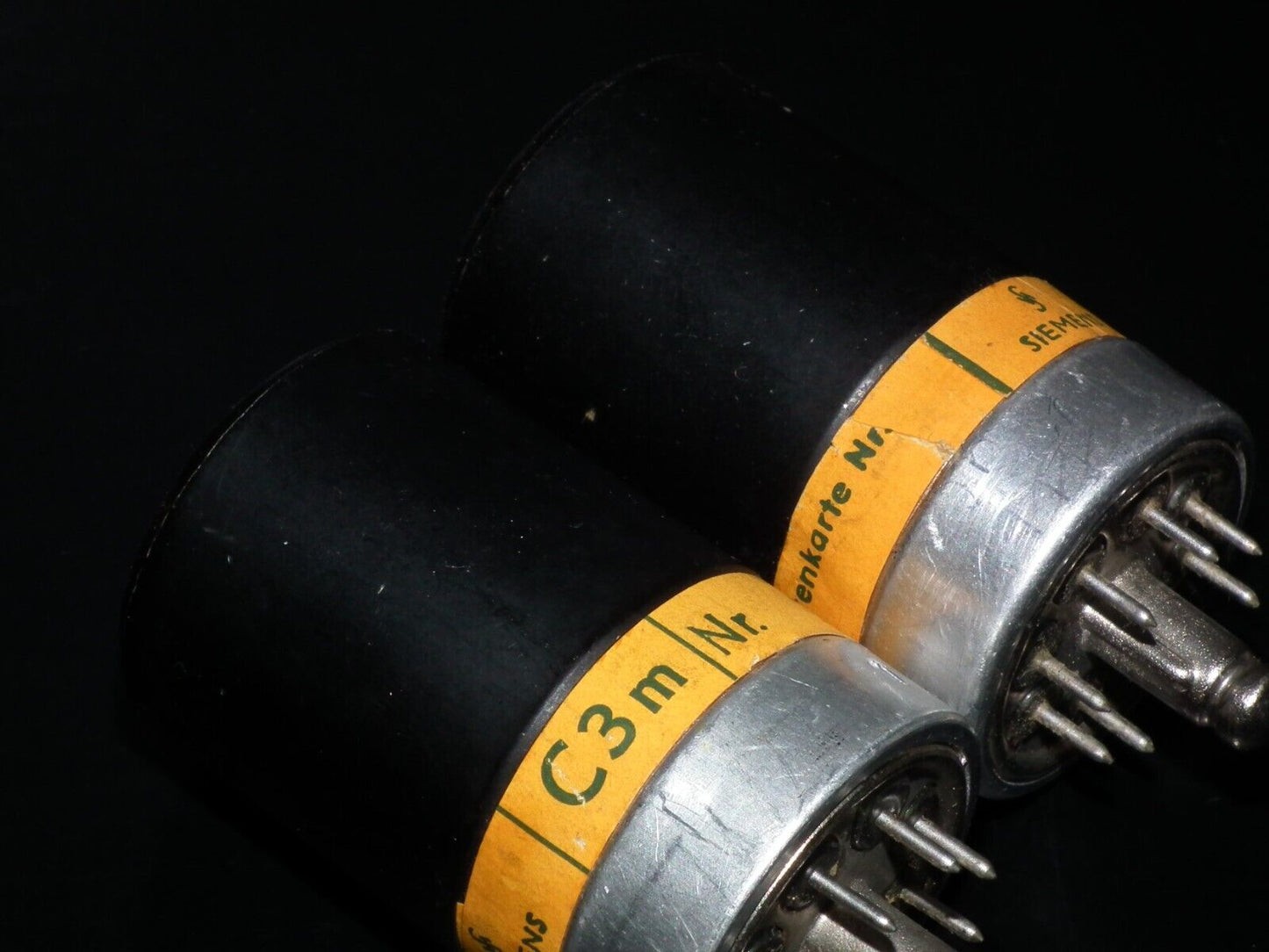 Matched pair C3m Siemens, used, tested NOS. Rare Engraved Tops! Close numbers.