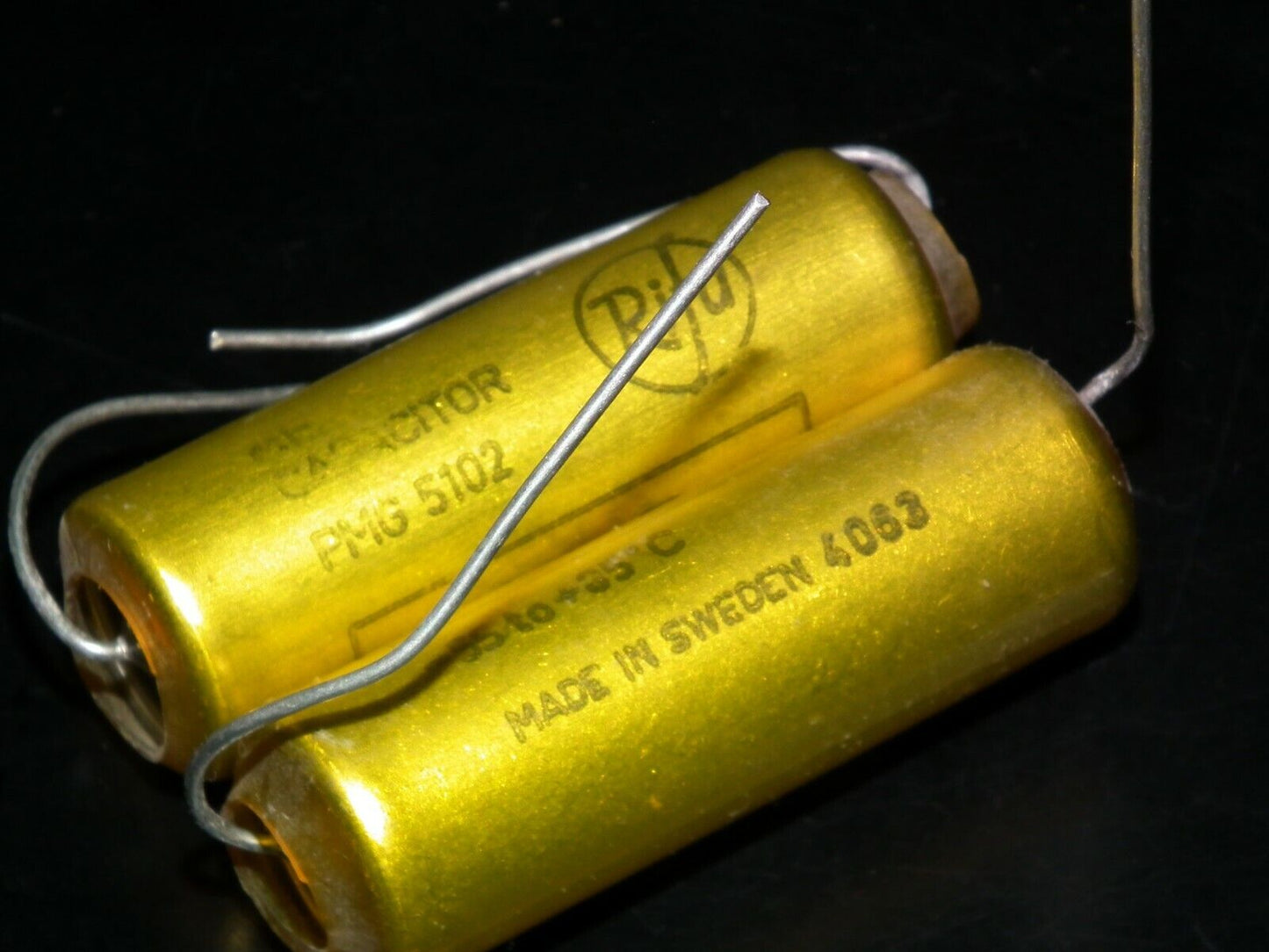 Two vintage NOS MP capacitors 0.5 uF 250V Rifa Sweden PIO Paper in oil capacitor